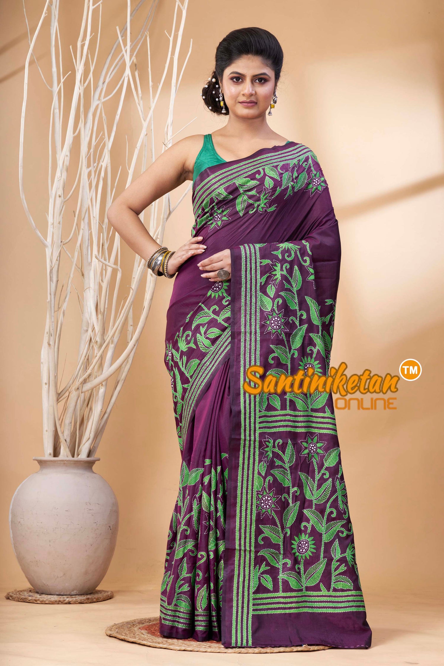 Bangalore Silk Kantha Stitch Saree SN202524357