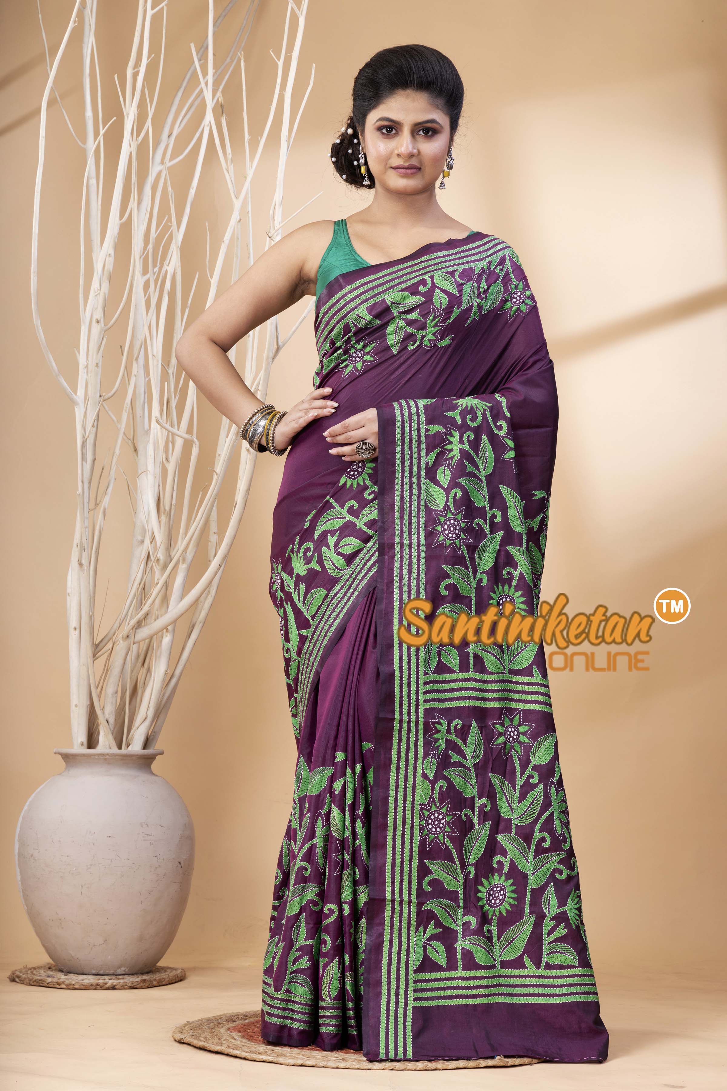 Bangalore Silk Kantha Stitch Saree SN202524357