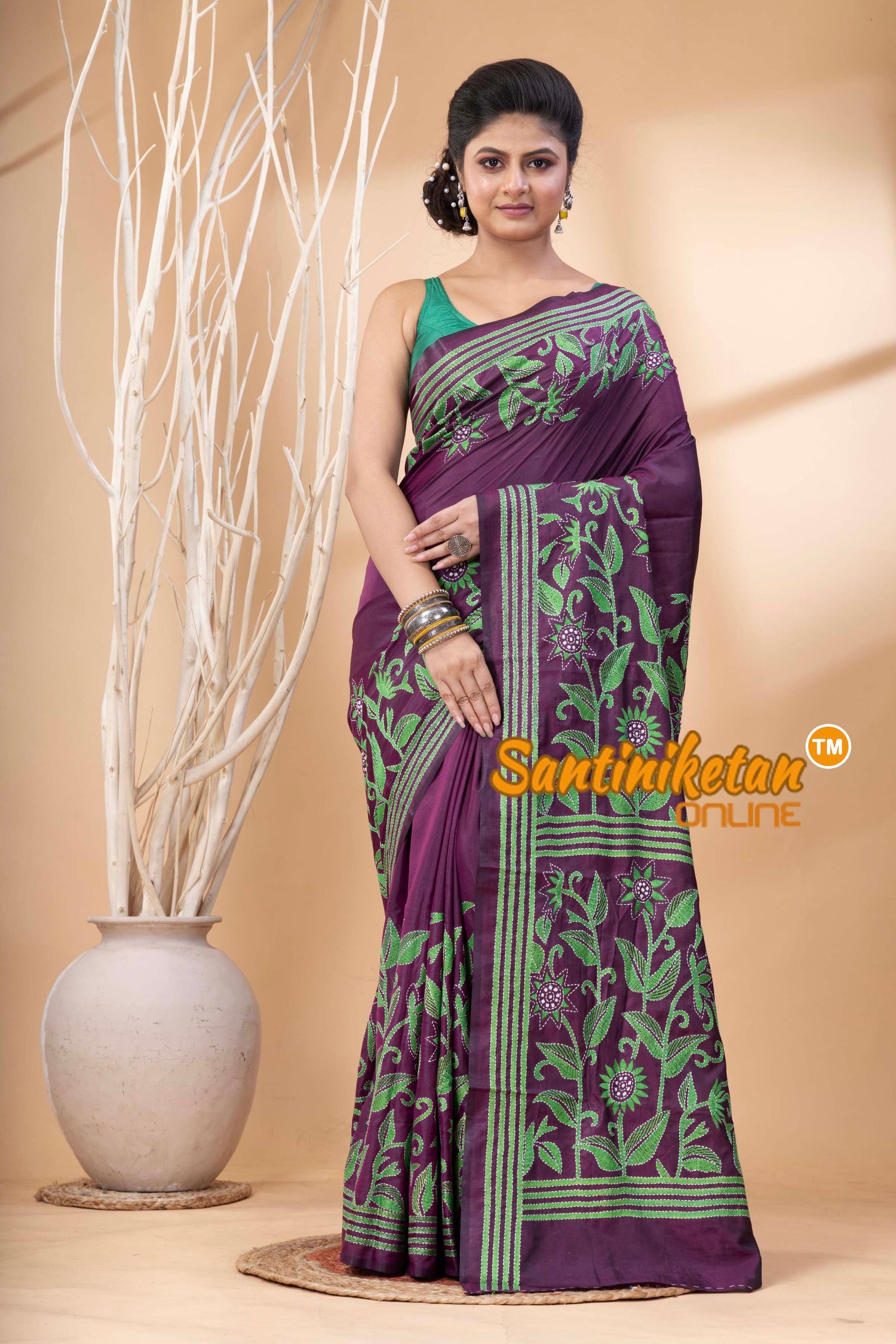 Bangalore Silk Kantha Stitch Saree SN202524357