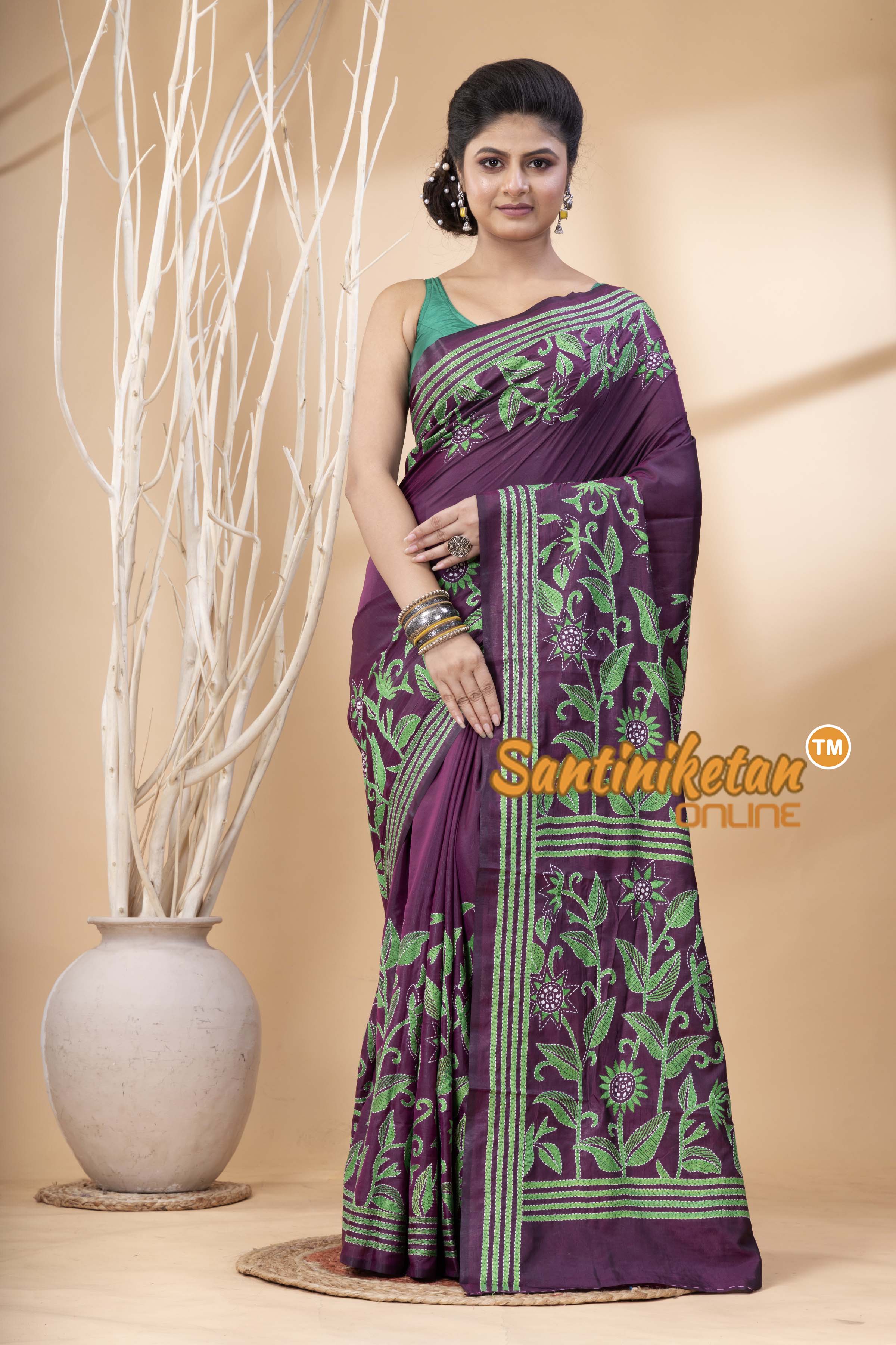 Bangalore Silk Kantha Stitch Saree SN202524357