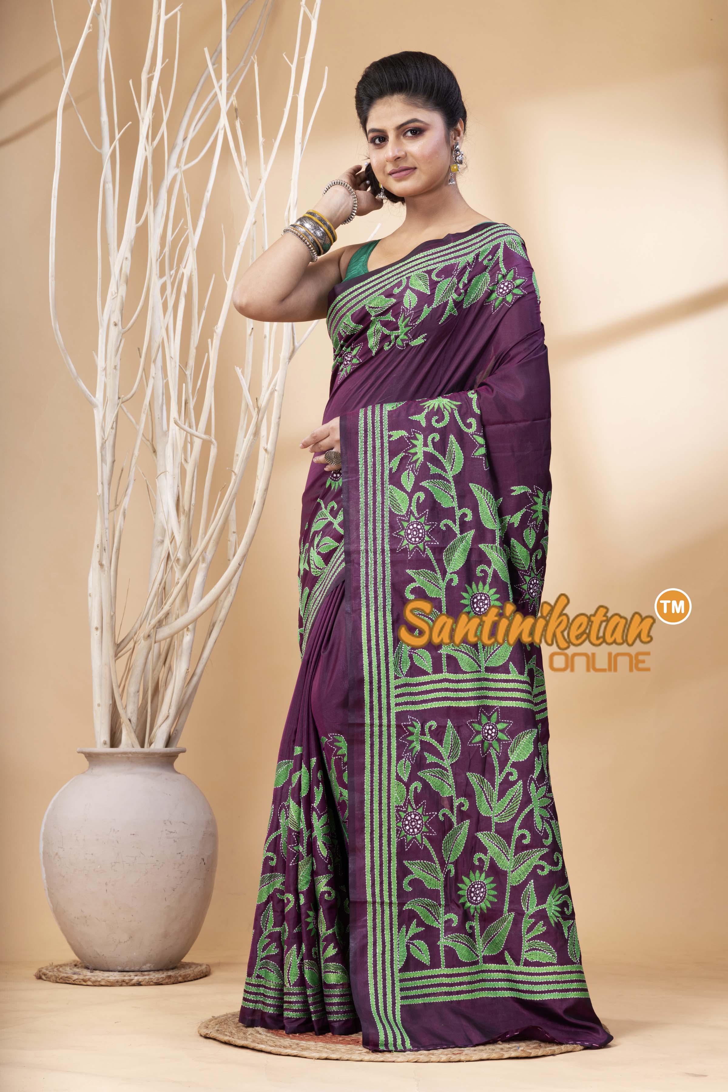 Bangalore Silk Kantha Stitch Saree SN202524357