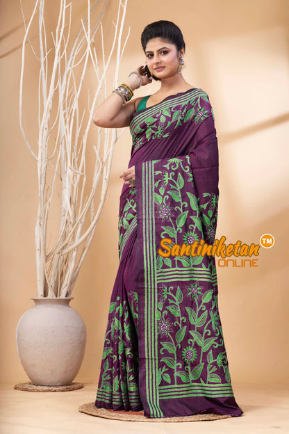 Bangalore Silk Kantha Stitch Saree SN202524357