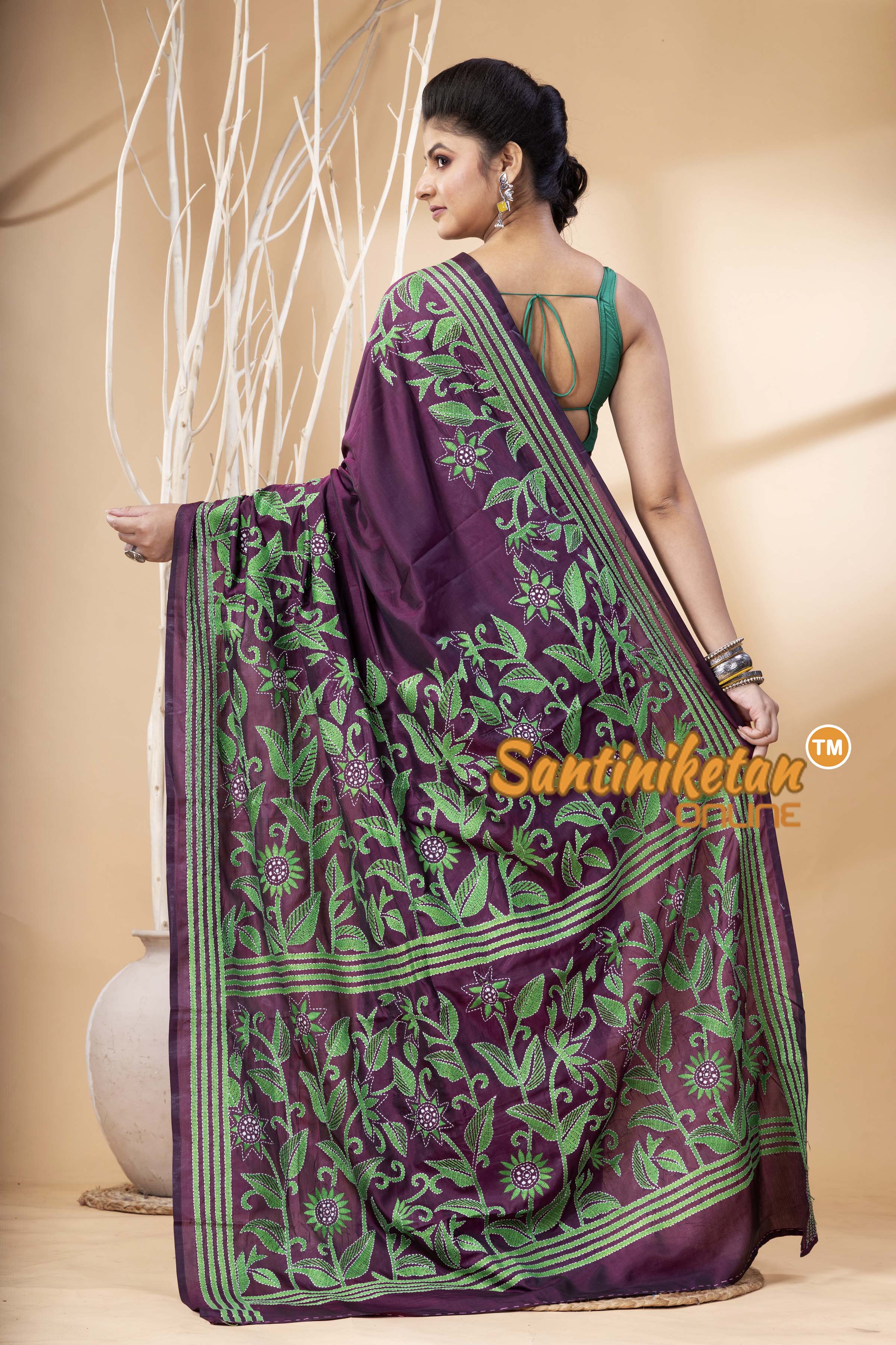 Bangalore Silk Kantha Stitch Saree SN202524357