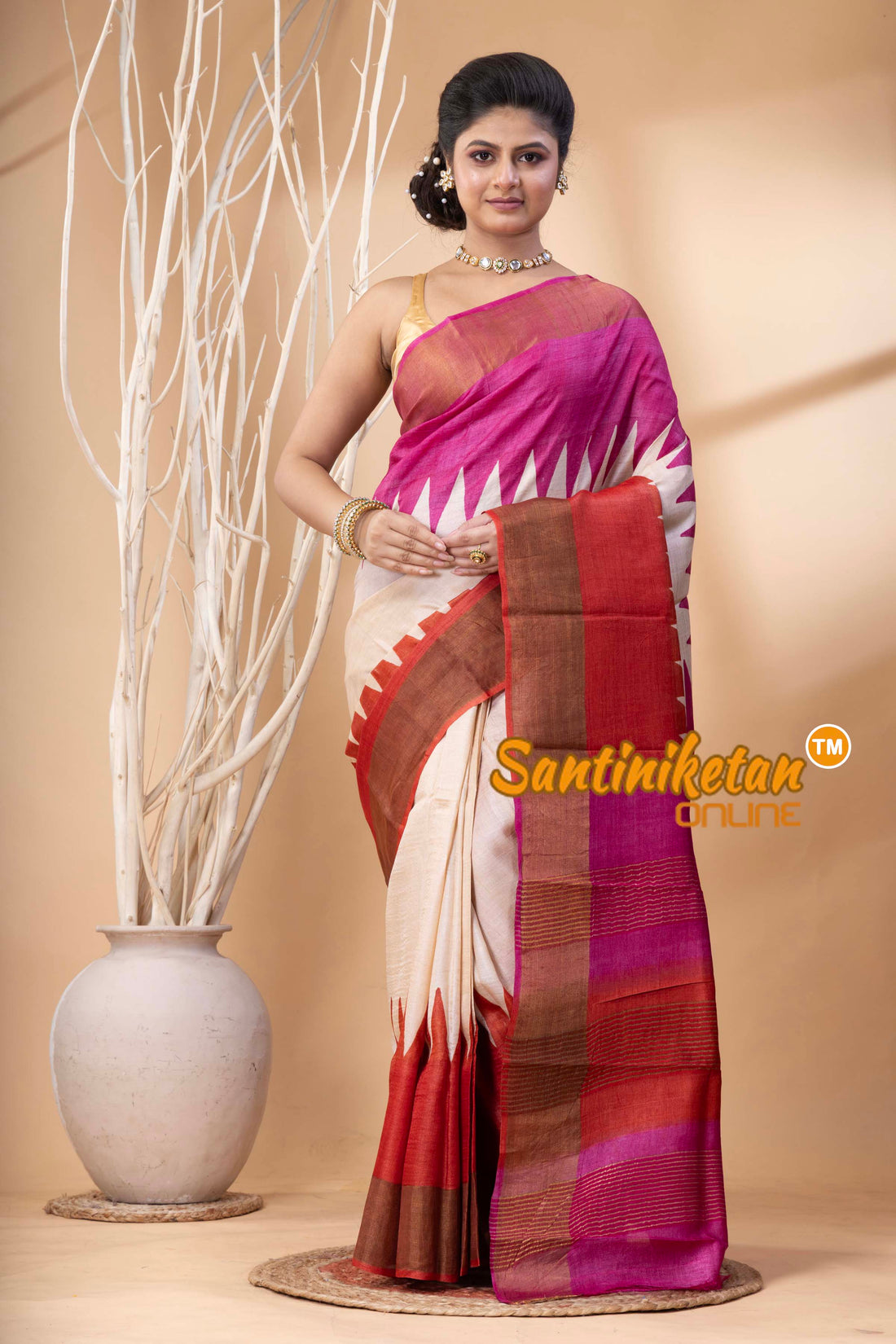 Pure Zari Tussar Hand Block Painted Saree SN202524363