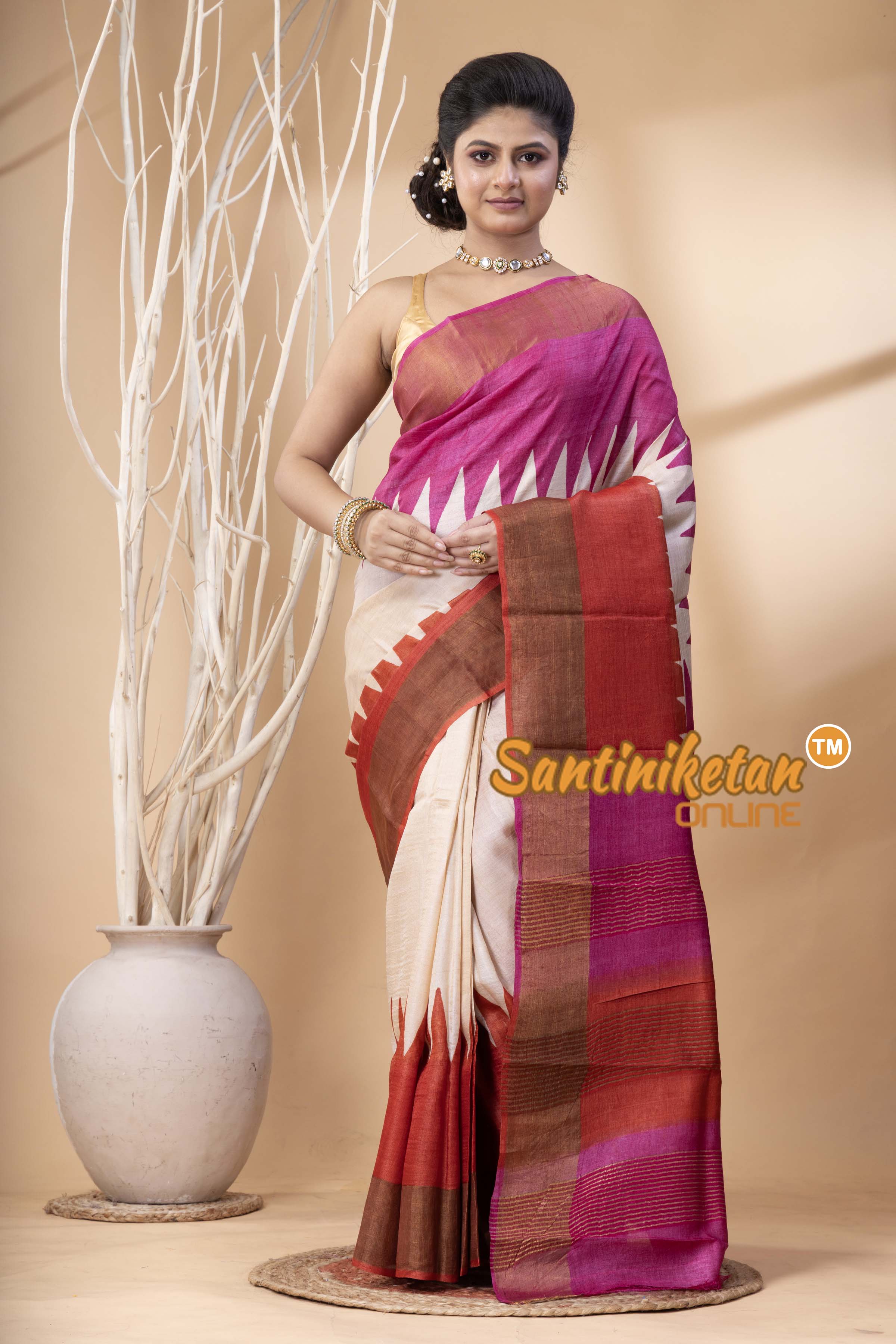 Pure Zari Tussar Hand Block Painted Saree SN202524363