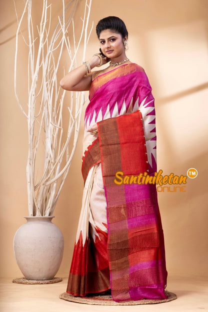 Pure Zari Tussar Hand Block Painted Saree SN202524363