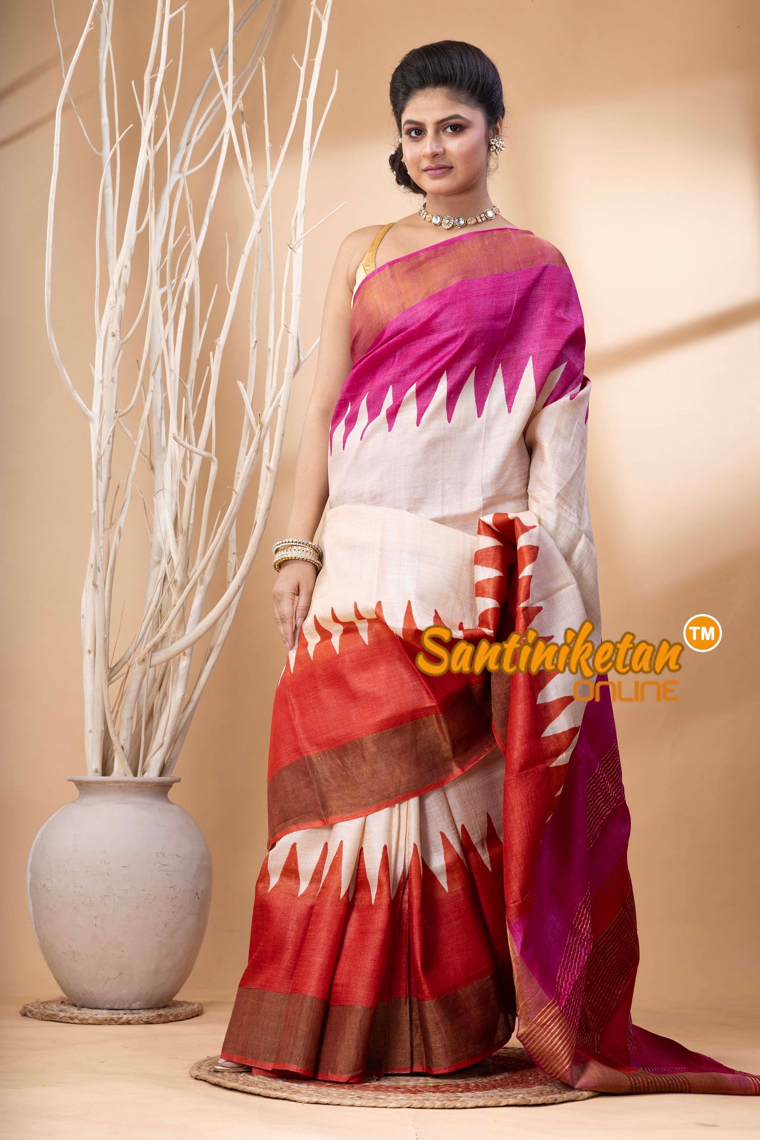 Pure Zari Tussar Hand Block Painted Saree SN202524363