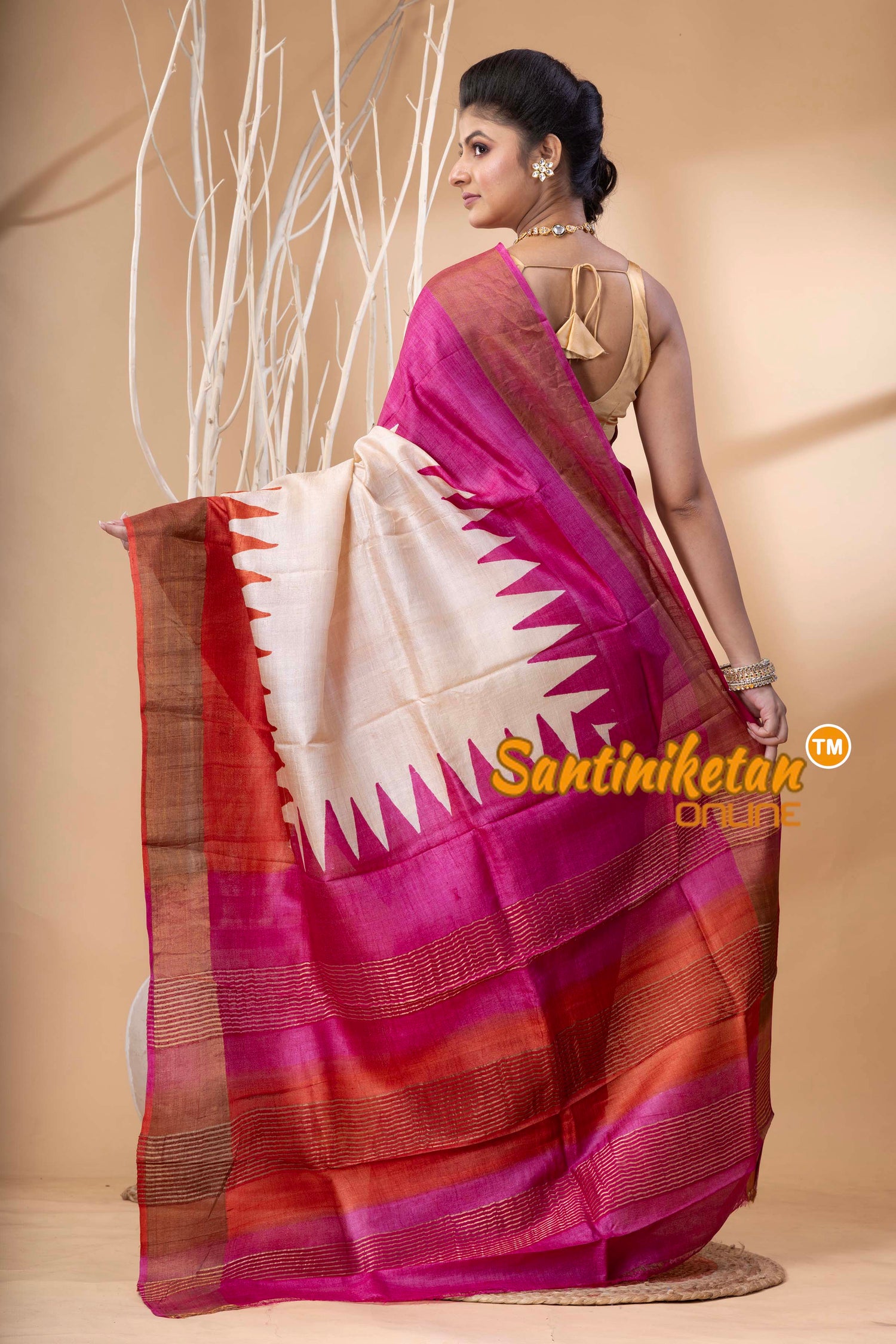 Pure Zari Tussar Hand Block Painted Saree SN202524363