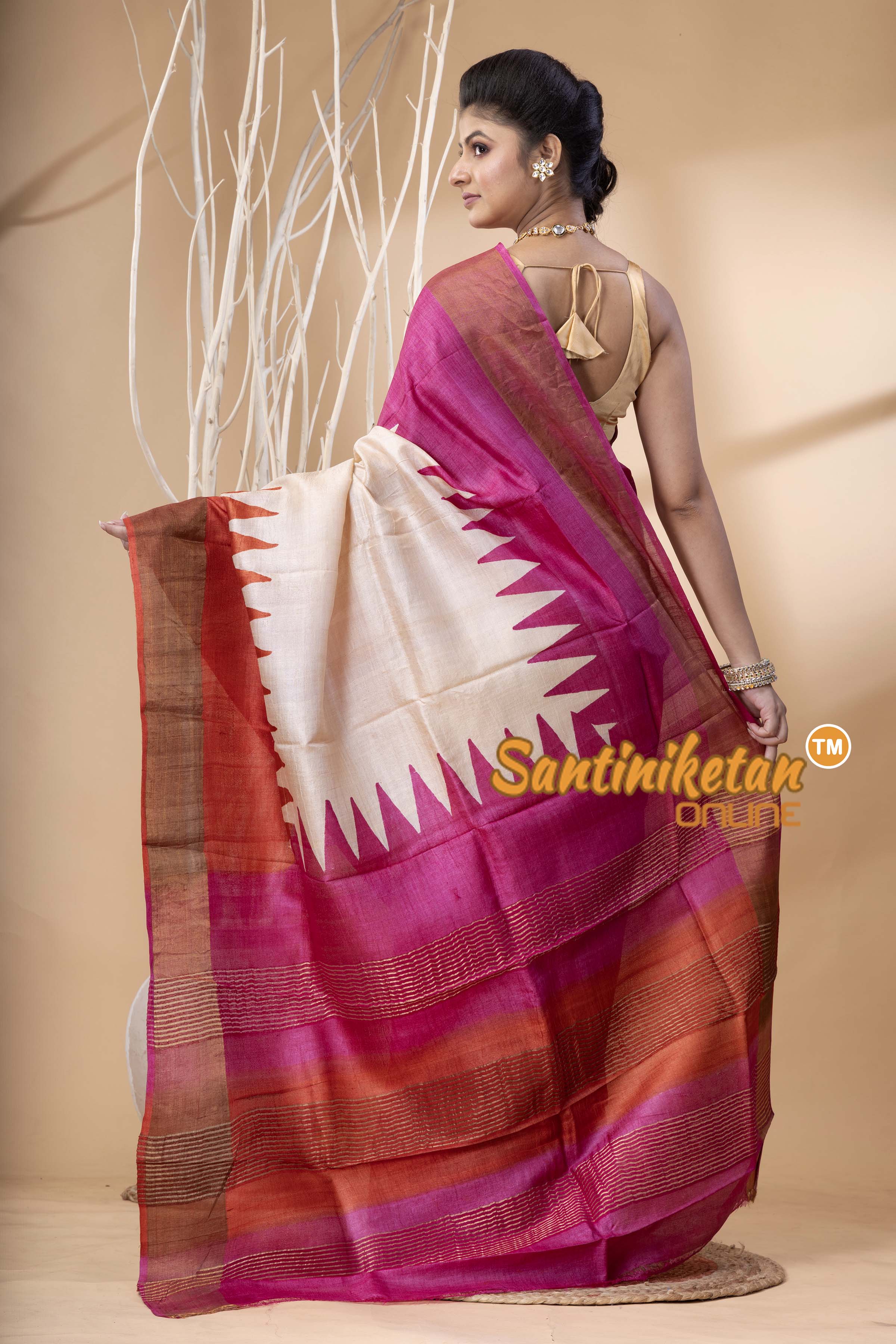Pure Zari Tussar Hand Block Painted Saree SN202524363