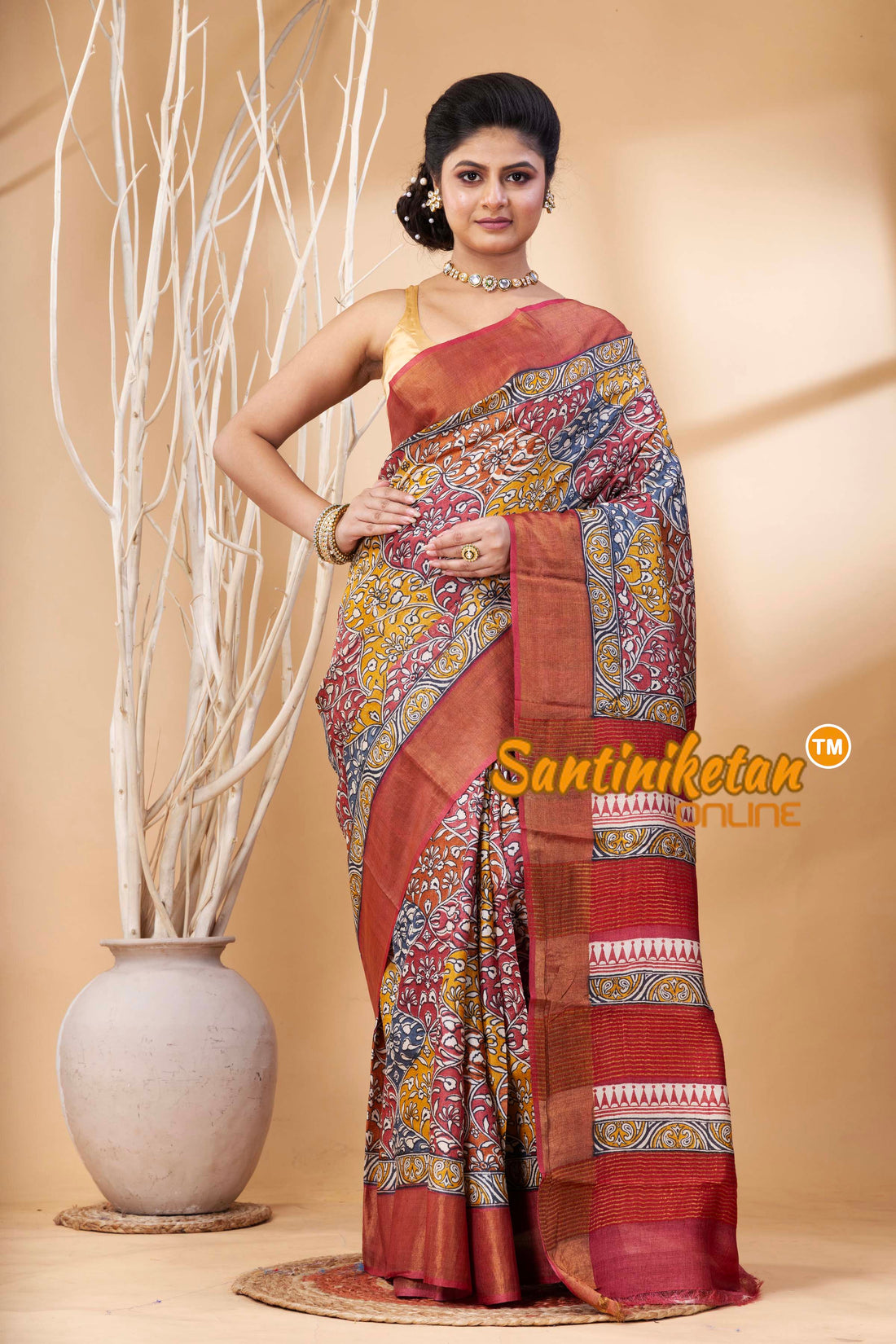 Pure Zari Tussar Hand Block Painted Saree SN202524375