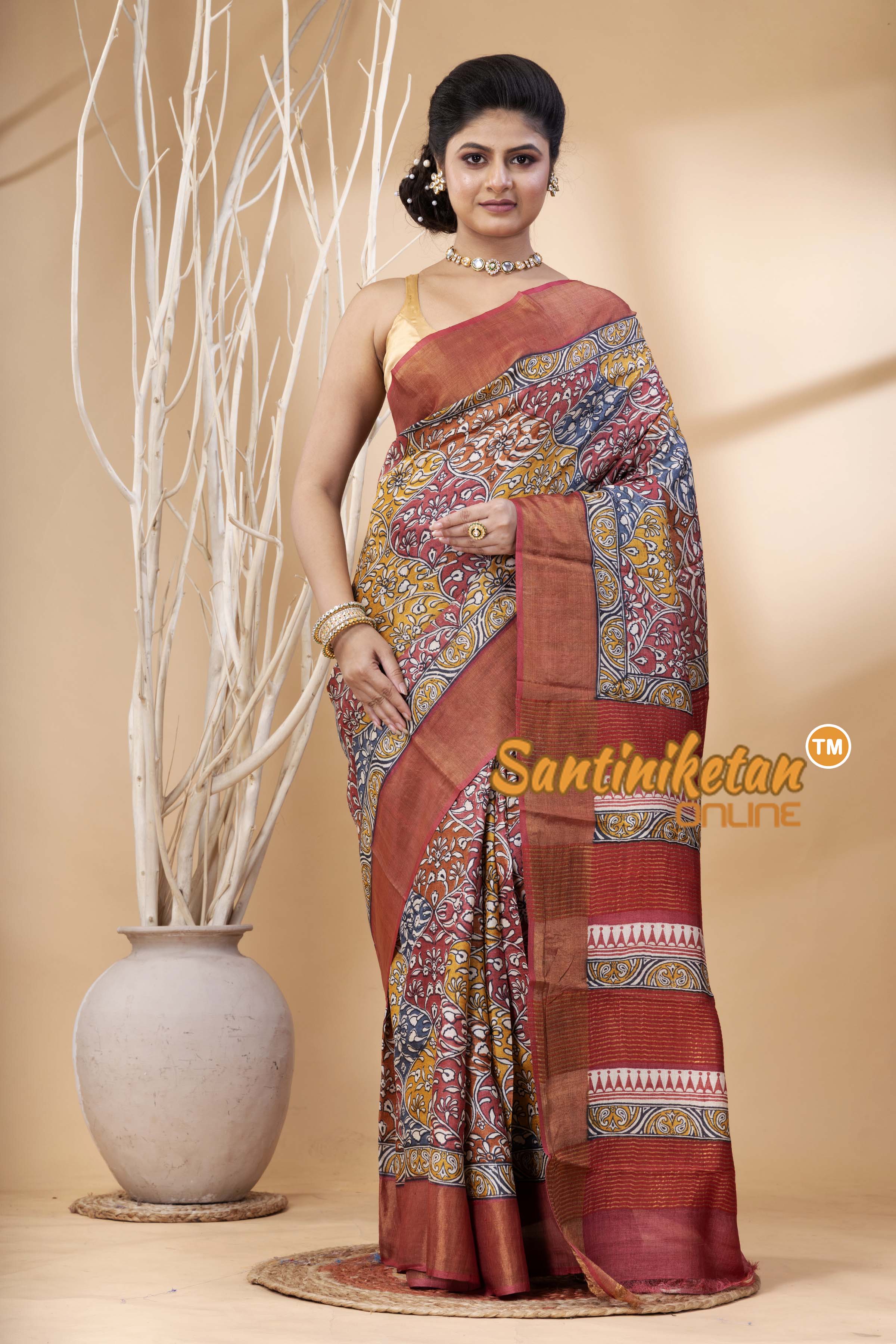 Pure Zari Tussar Hand Block Painted Saree SN202524375