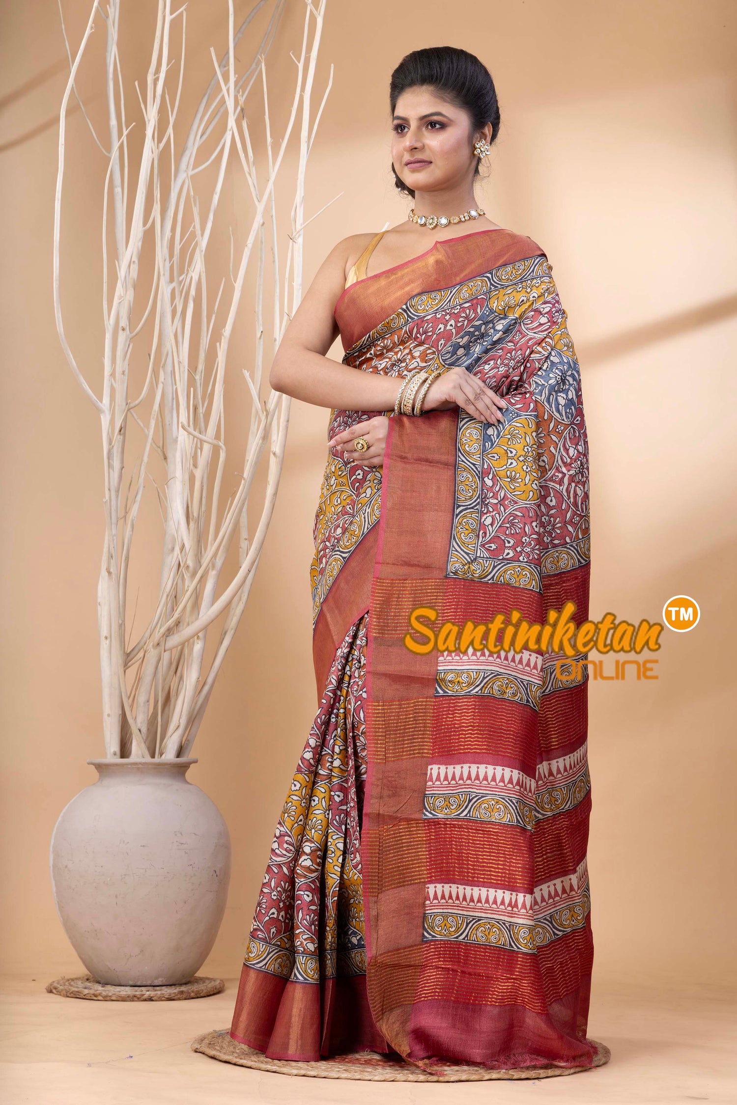 Pure Zari Tussar Hand Block Painted Saree SN202524375