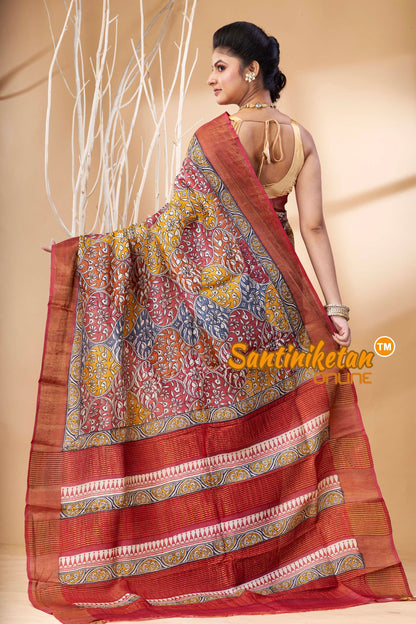 Pure Zari Tussar Hand Block Painted Saree SN202524375