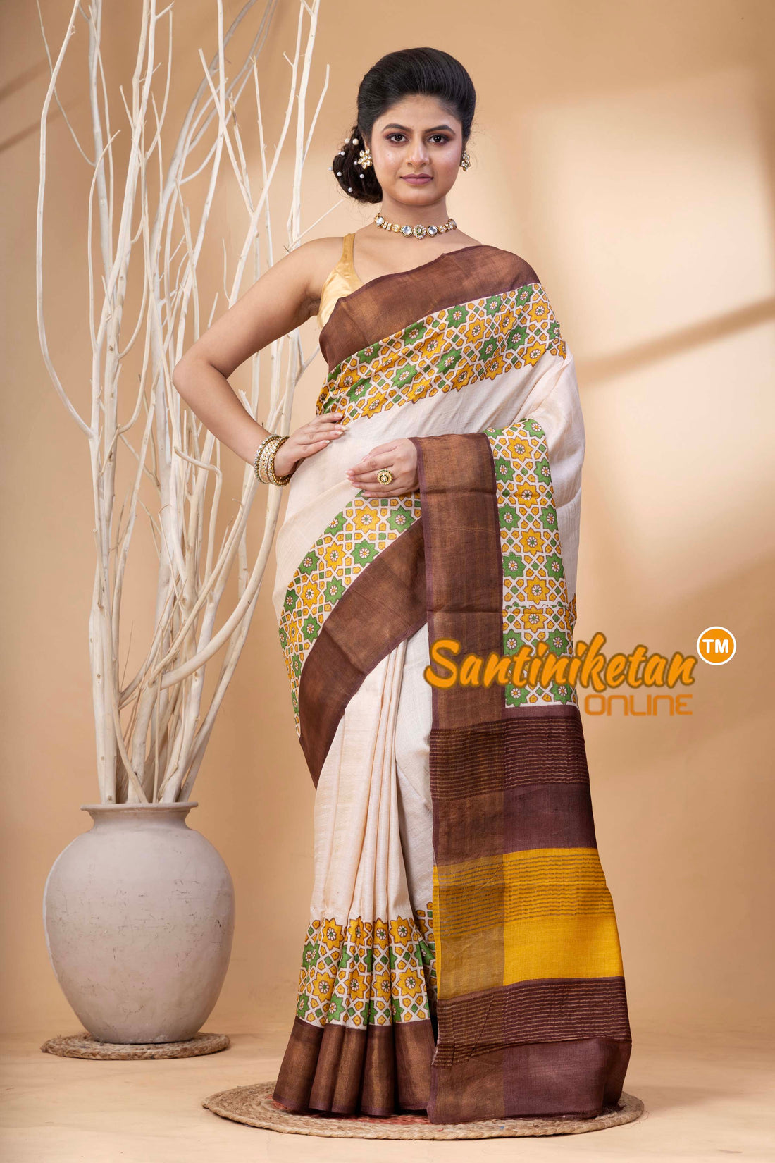 Pure Zari Tussar Hand Block Painted Saree SN202524429