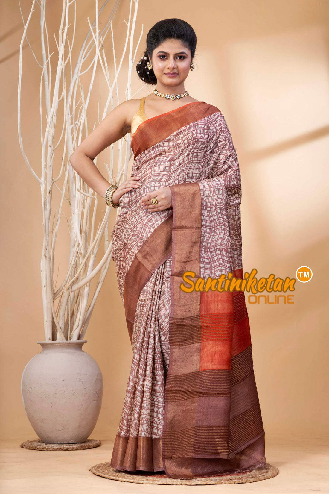Pure Zari Tussar Hand Block Painted Saree SN202524435