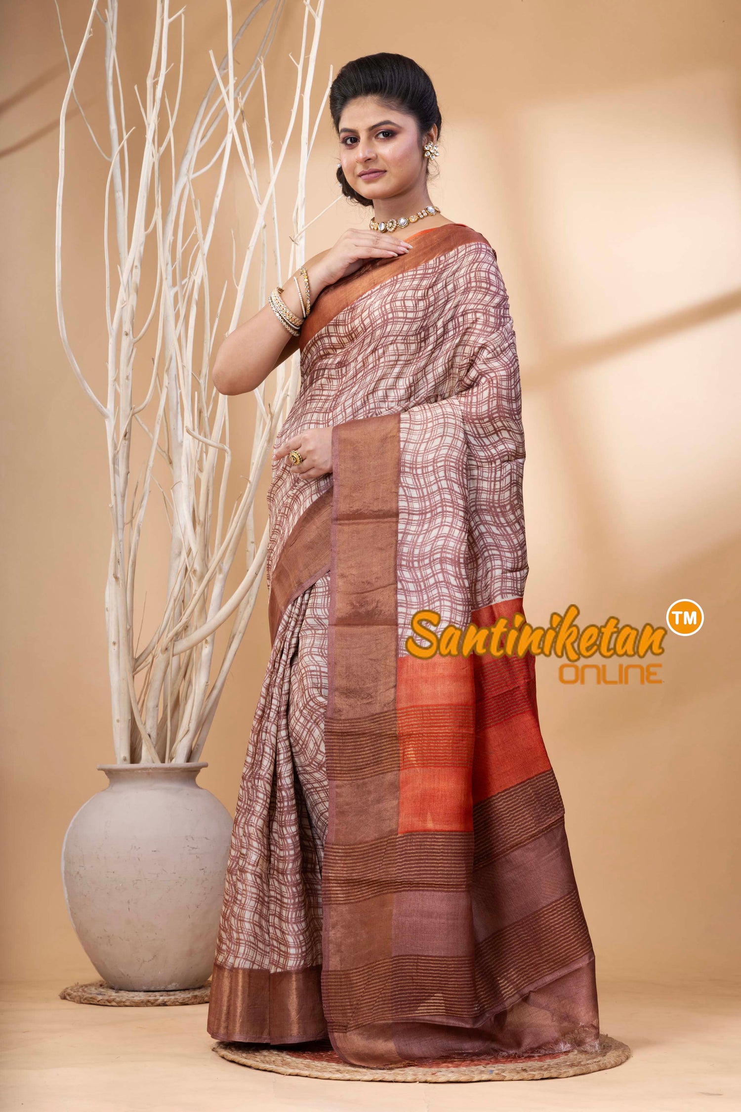 Pure Zari Tussar Hand Block Painted Saree SN202524435