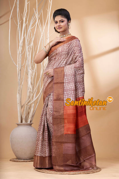 Pure Zari Tussar Hand Block Painted Saree SN202524435