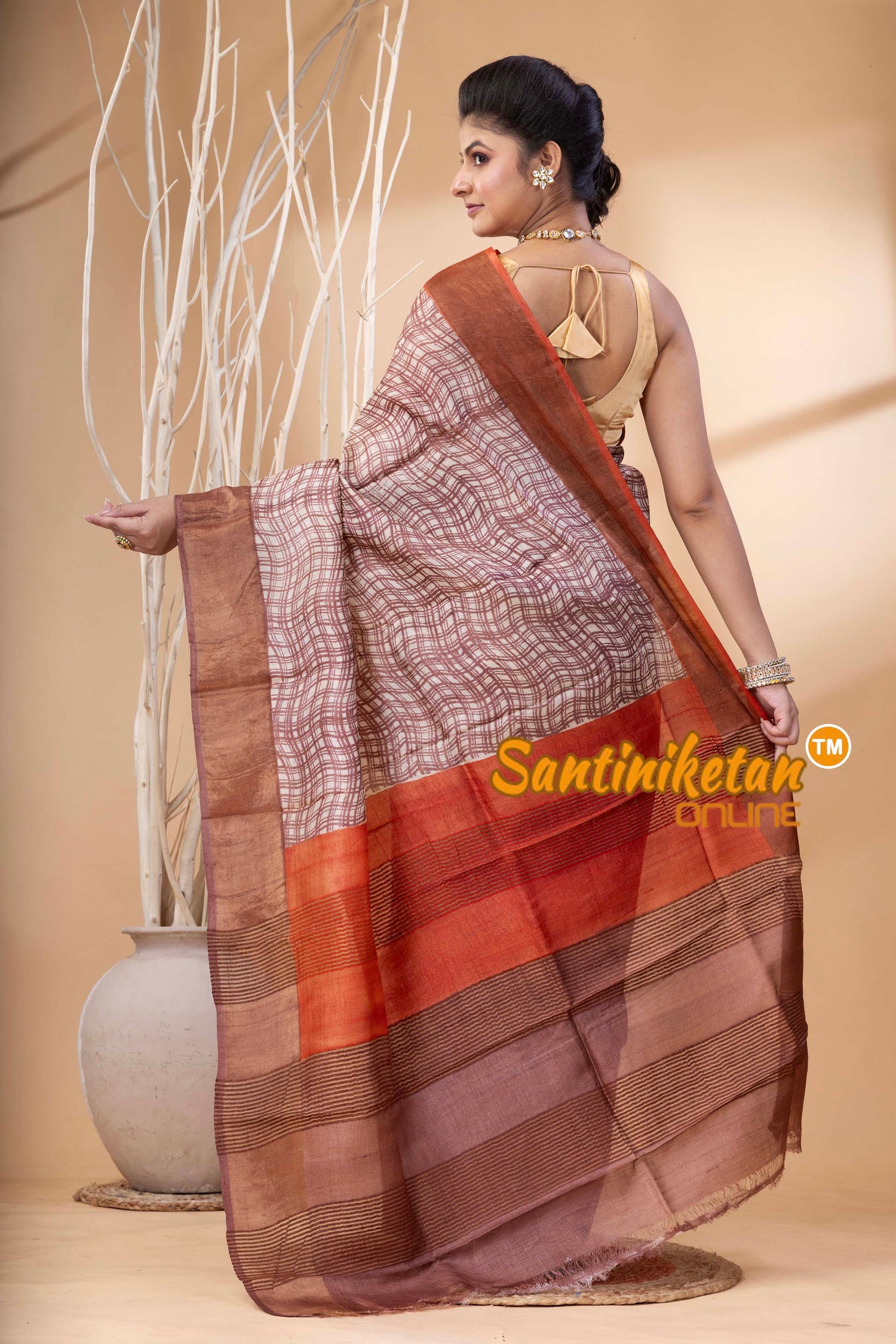 Pure Zari Tussar Hand Block Painted Saree SN202524435