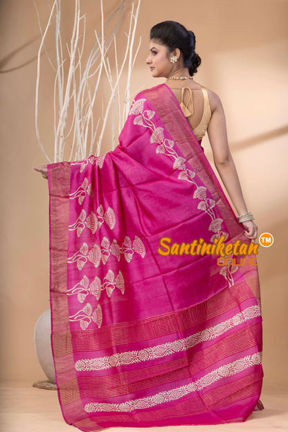 Pure Zari Tussar Hand Block Painted Saree SN202524441