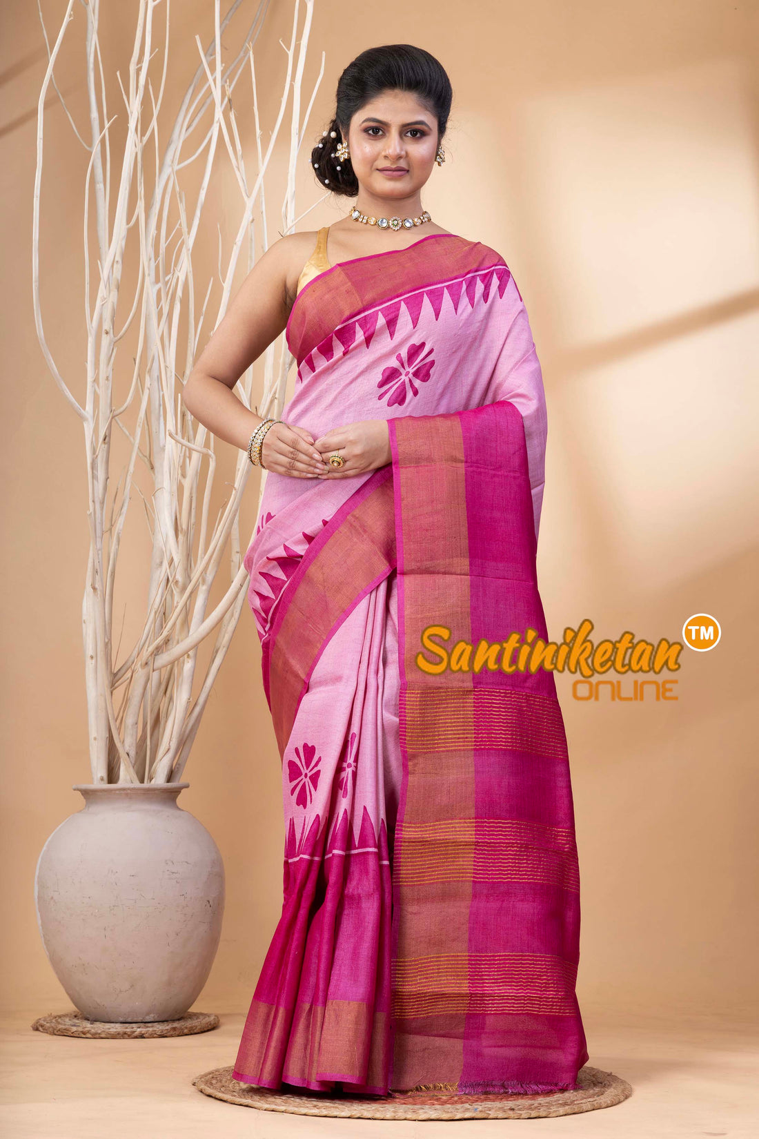 Pure Zari Tussar Hand Block Painted Saree SN202524453