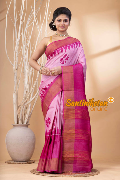 Pure Zari Tussar Hand Block Painted Saree SN202524453