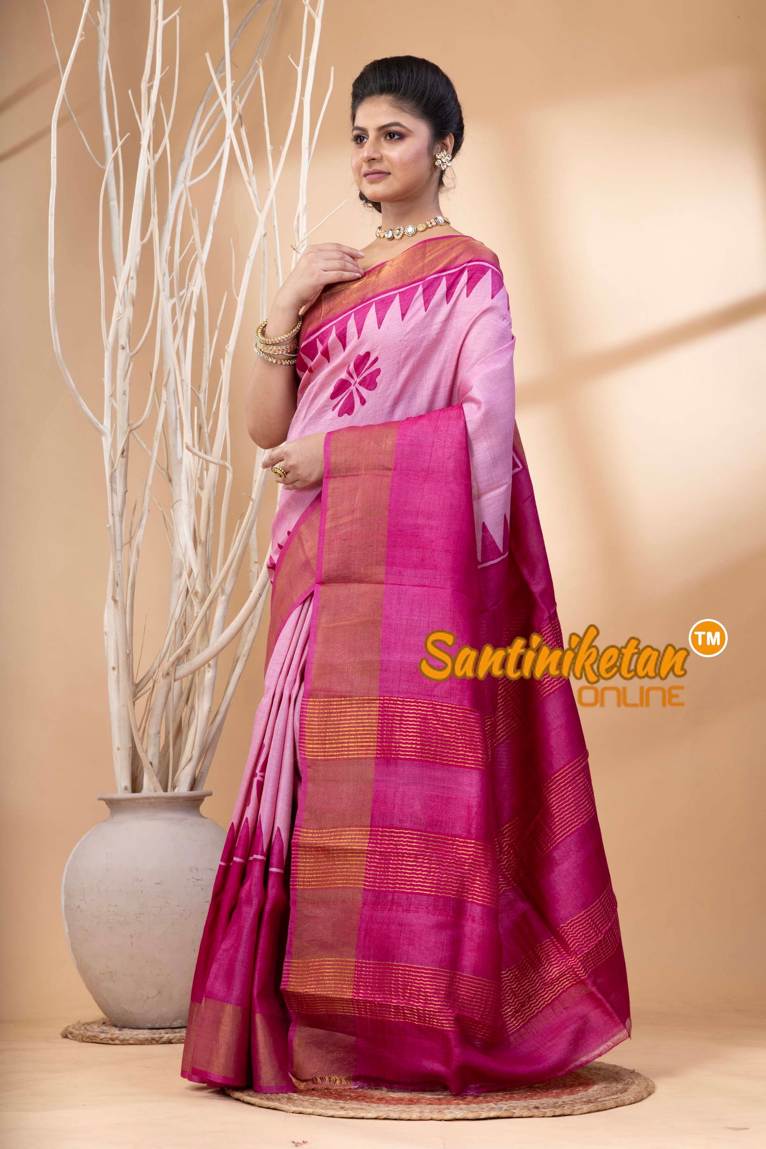 Pure Zari Tussar Hand Block Painted Saree SN202524453