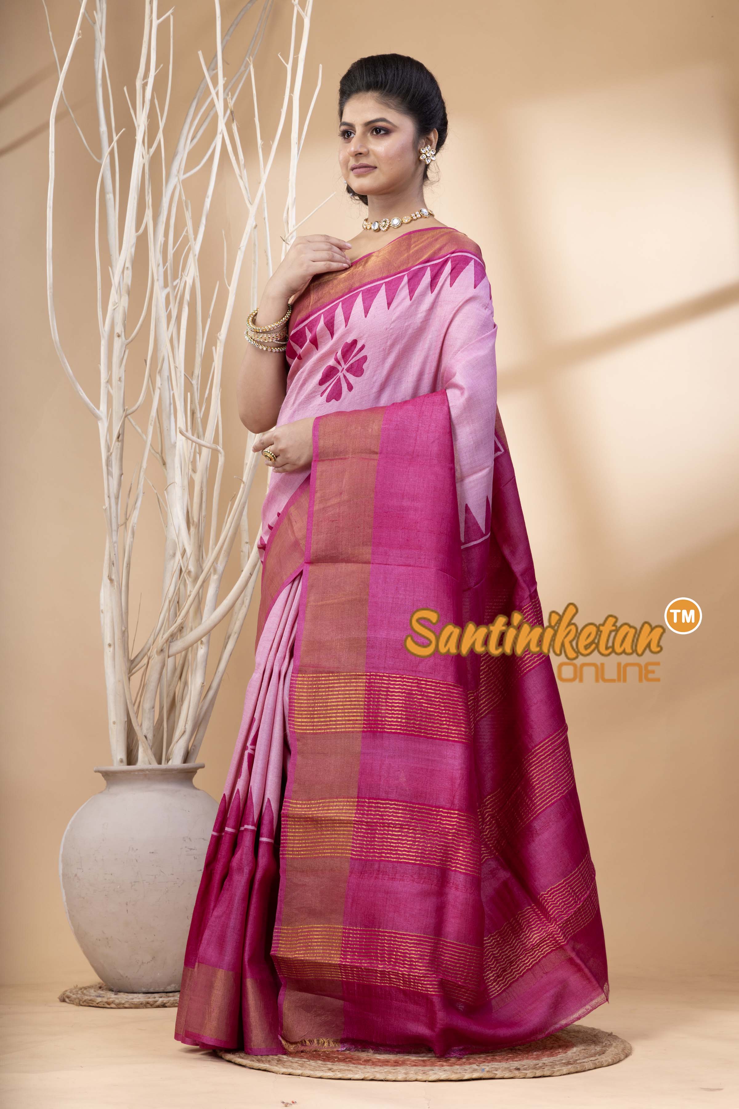 Pure Zari Tussar Hand Block Painted Saree SN202524453
