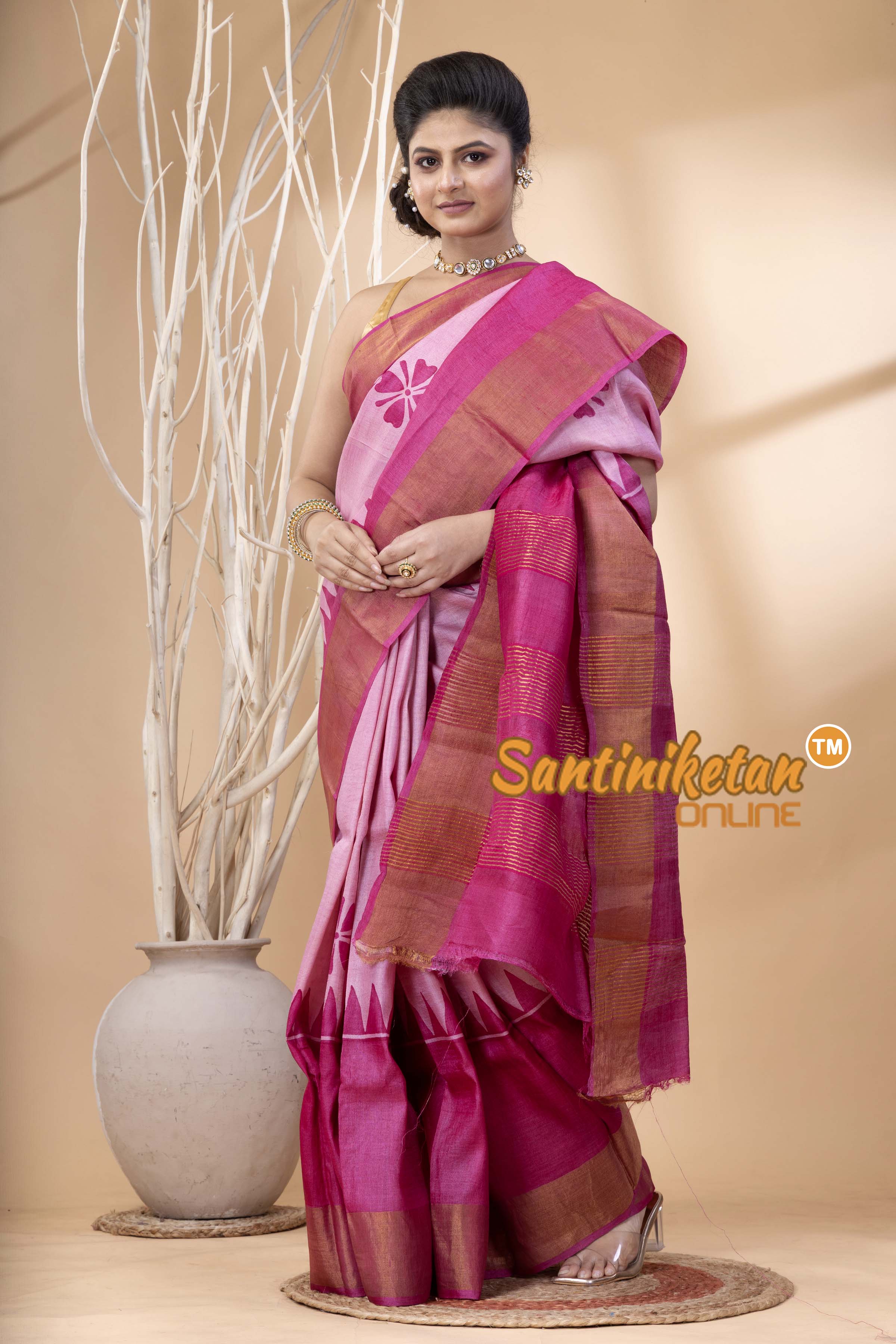 Pure Zari Tussar Hand Block Painted Saree SN202524453