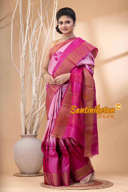 Pure Zari Tussar Hand Block Painted Saree SN202524453