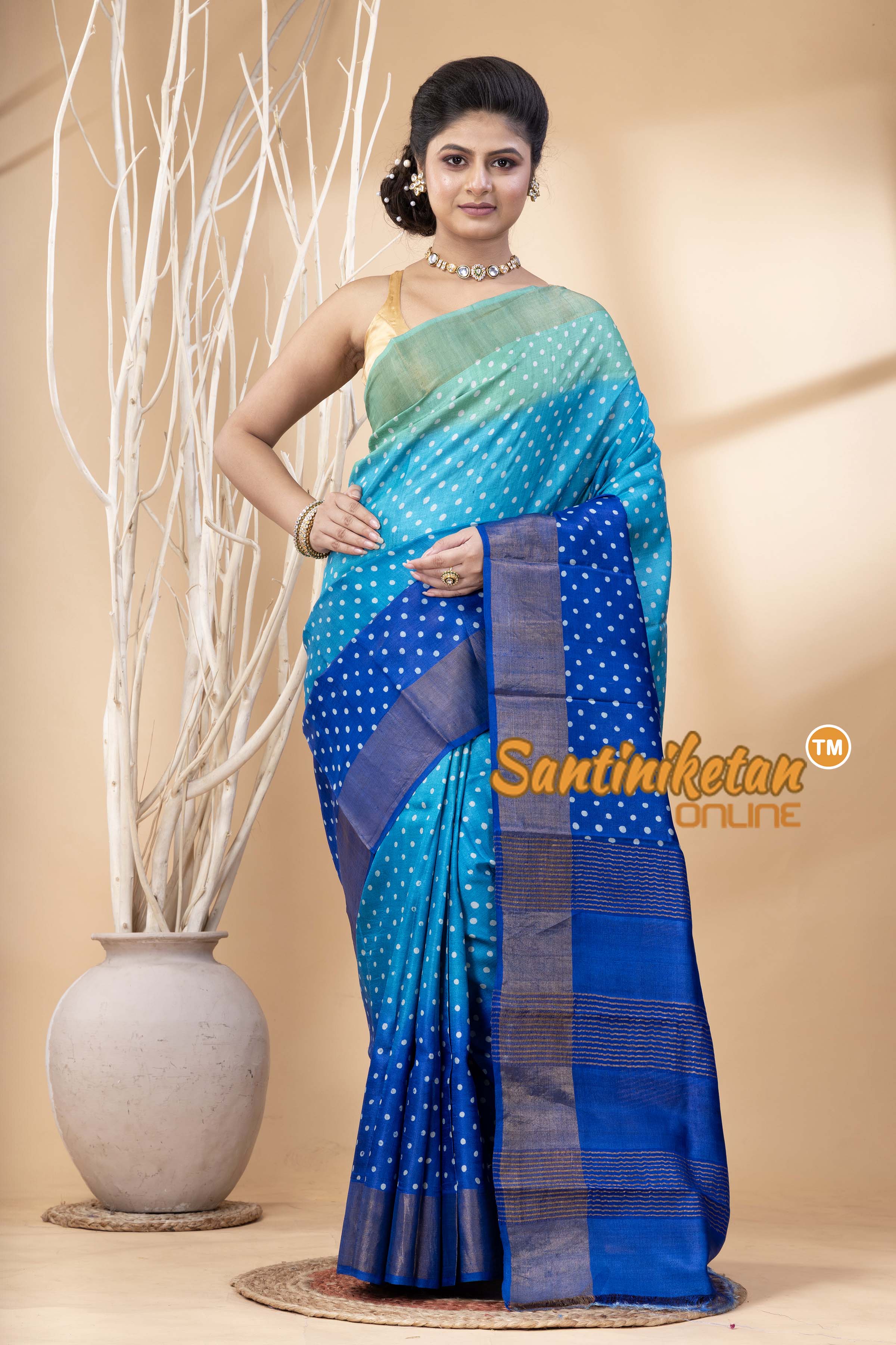 Pure Zari Tussar Hand Block Painted Saree SN202524459