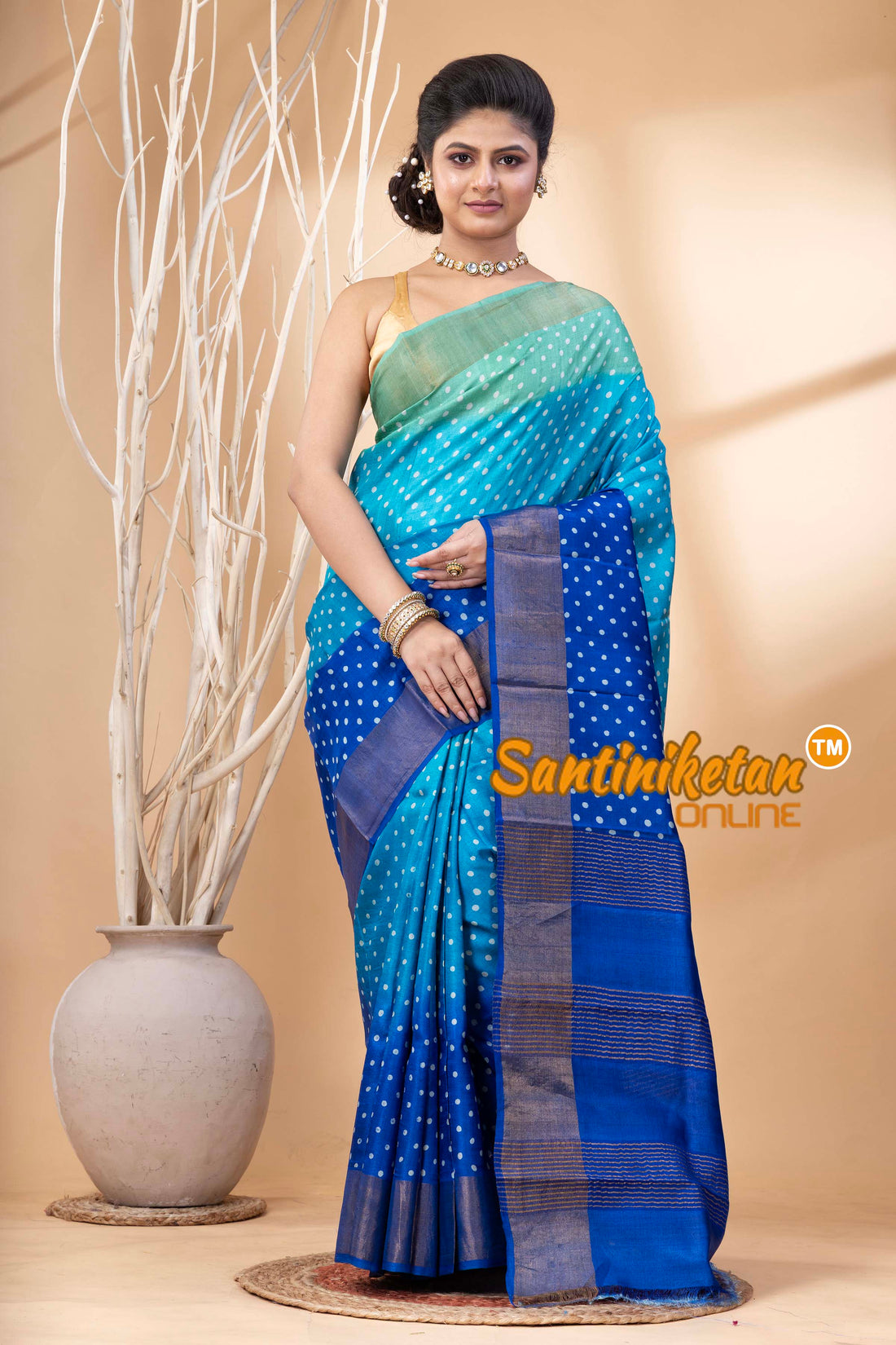 Pure Zari Tussar Hand Block Painted Saree SN202524459
