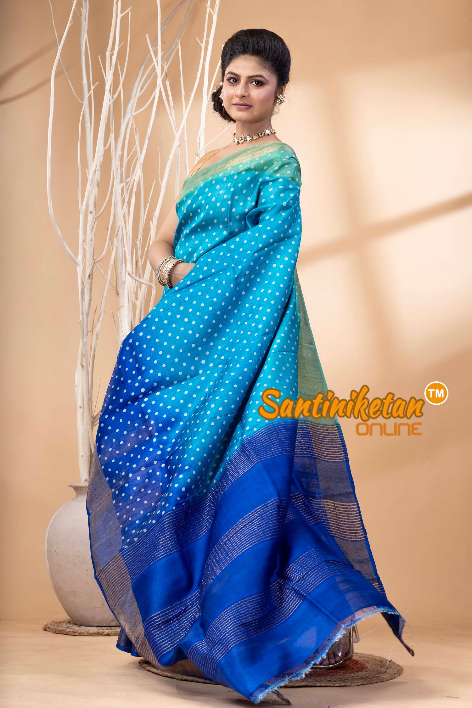 Pure Zari Tussar Hand Block Painted Saree SN202524459