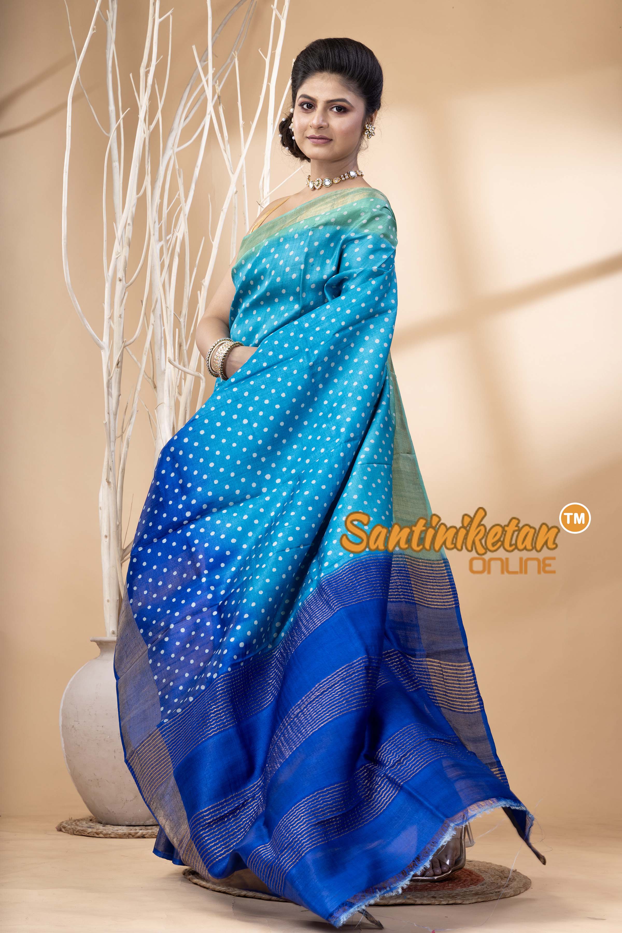 Pure Zari Tussar Hand Block Painted Saree SN202524459