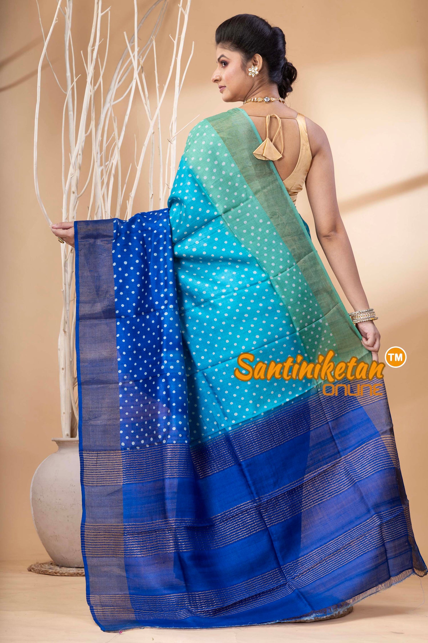 Pure Zari Tussar Hand Block Painted Saree SN202524459
