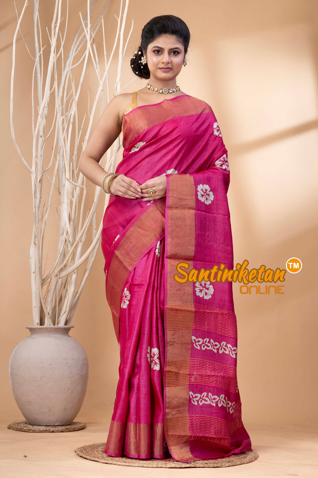 Pure Zari Tussar Hand Block Painted Saree SN202524465