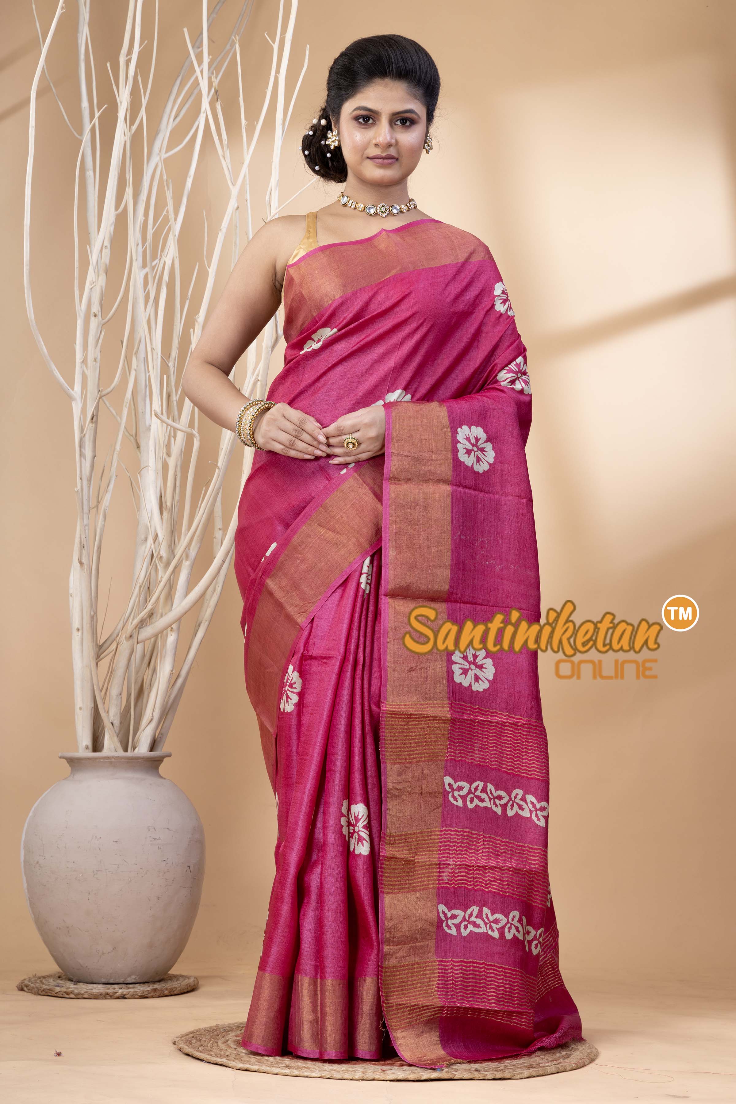Pure Zari Tussar Hand Block Painted Saree SN202524465