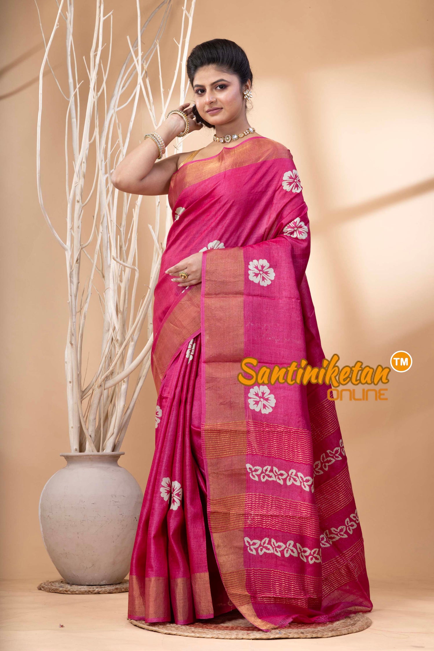 Pure Zari Tussar Hand Block Painted Saree SN202524465