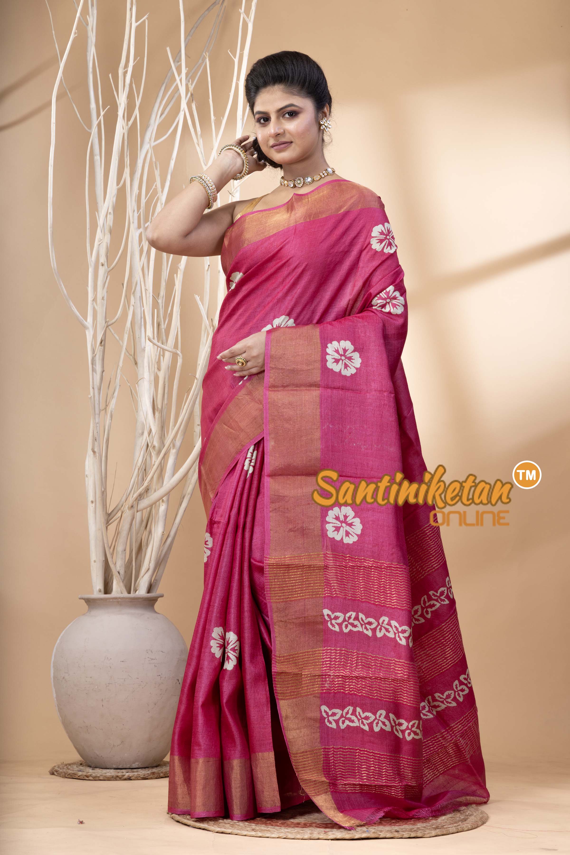 Pure Zari Tussar Hand Block Painted Saree SN202524465