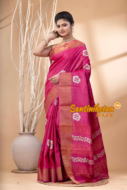 Pure Zari Tussar Hand Block Painted Saree SN202524465