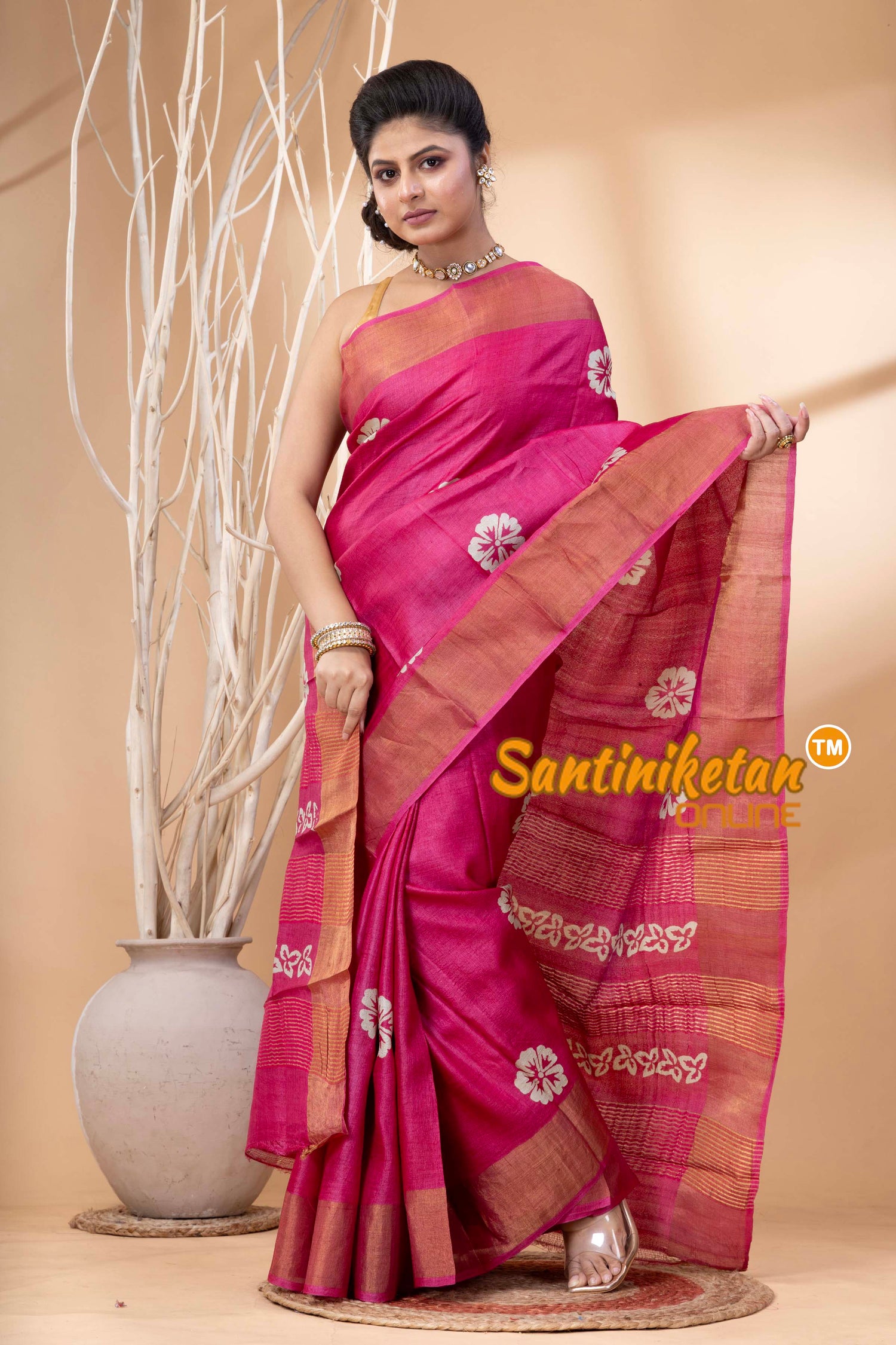 Pure Zari Tussar Hand Block Painted Saree SN202524465