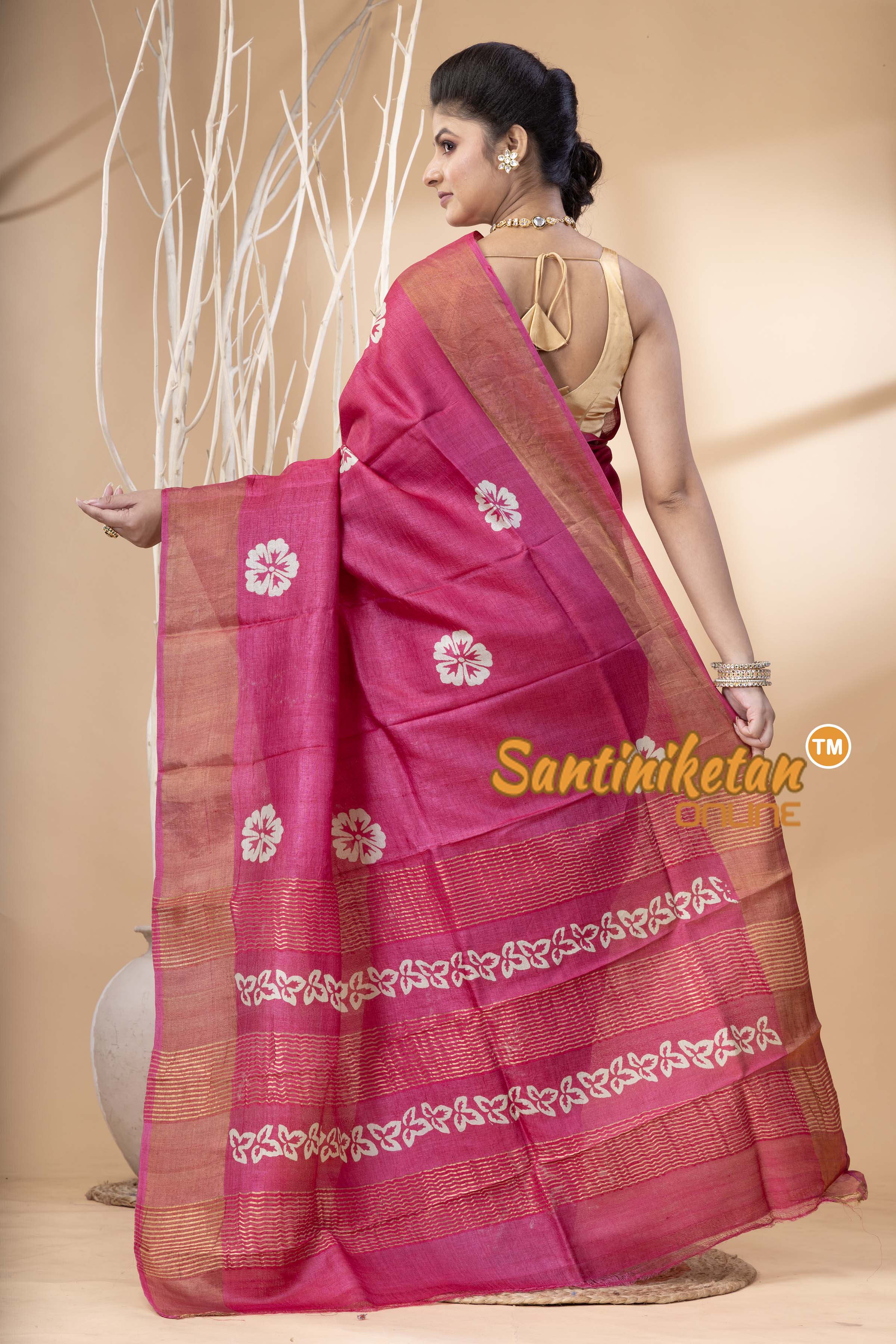 Pure Zari Tussar Hand Block Painted Saree SN202524465