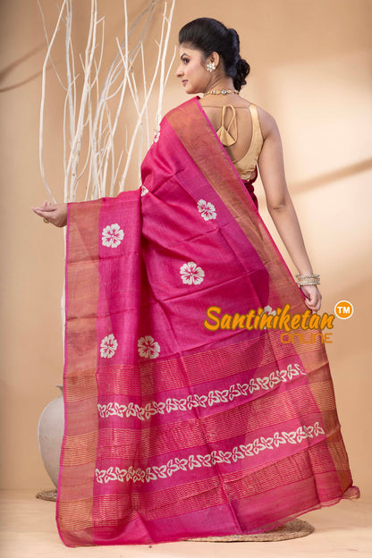 Pure Zari Tussar Hand Block Painted Saree SN202524465