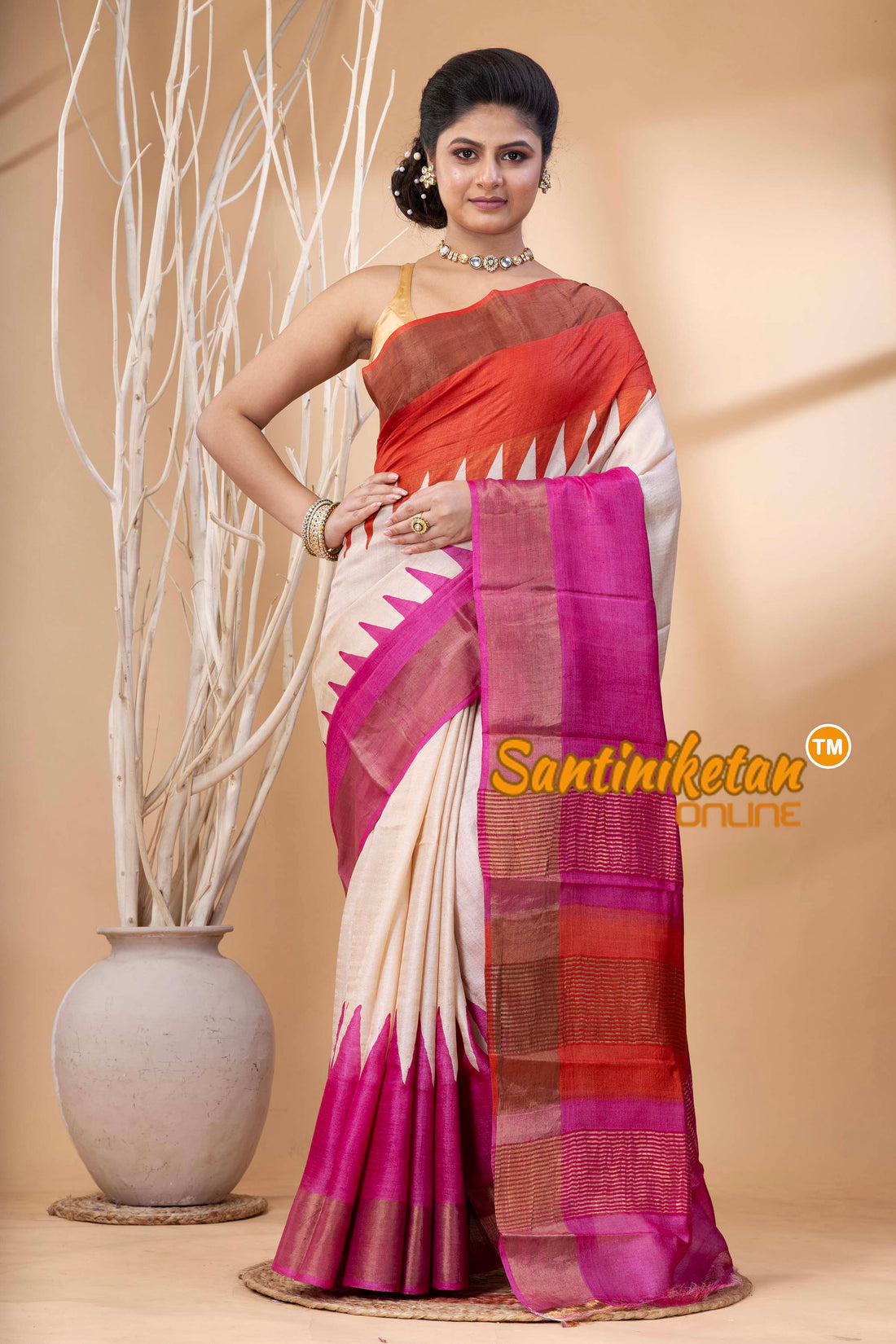 Pure Zari Tussar Hand Block Painted Saree SN202524471