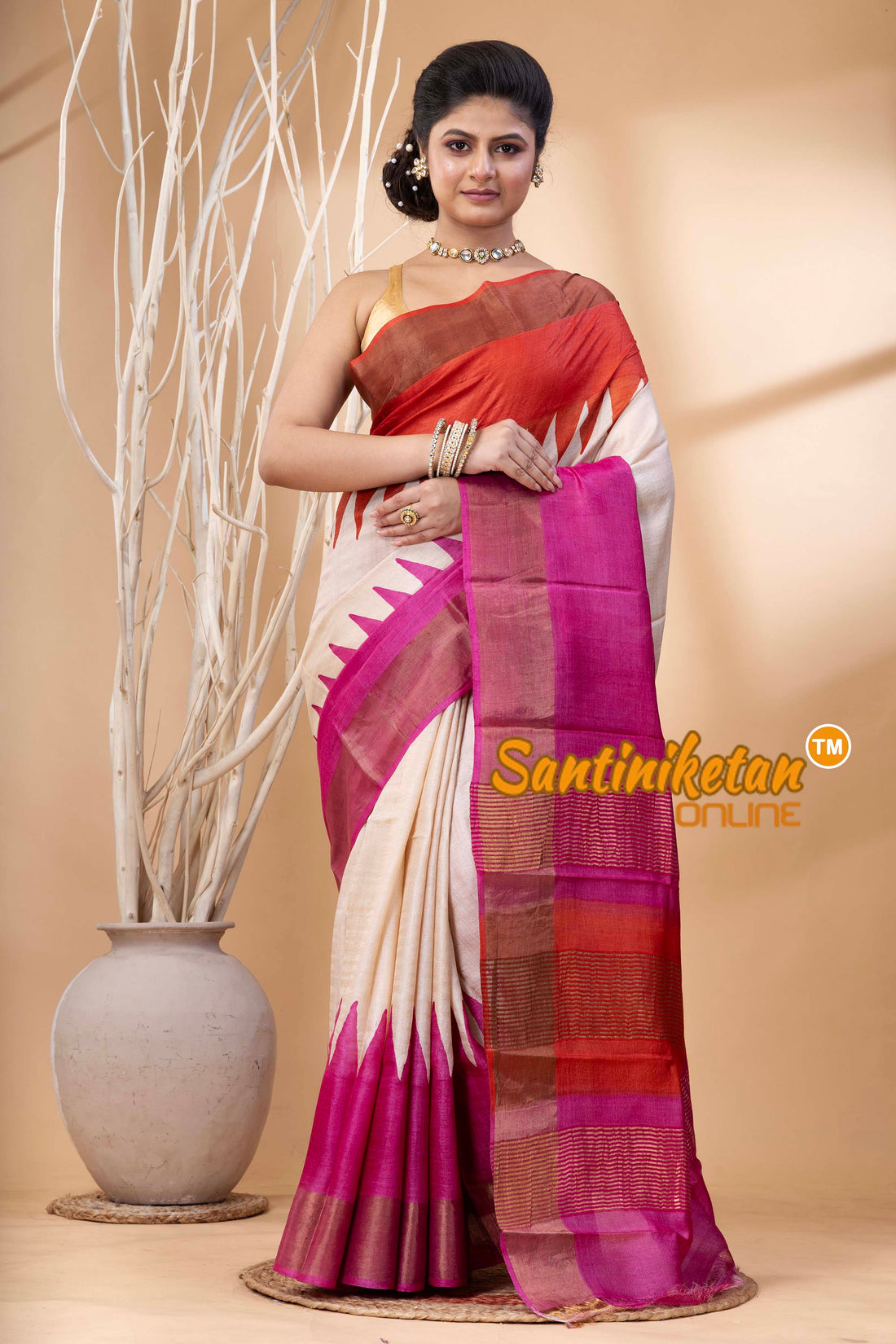 Pure Zari Tussar Hand Block Painted Saree SN202524471