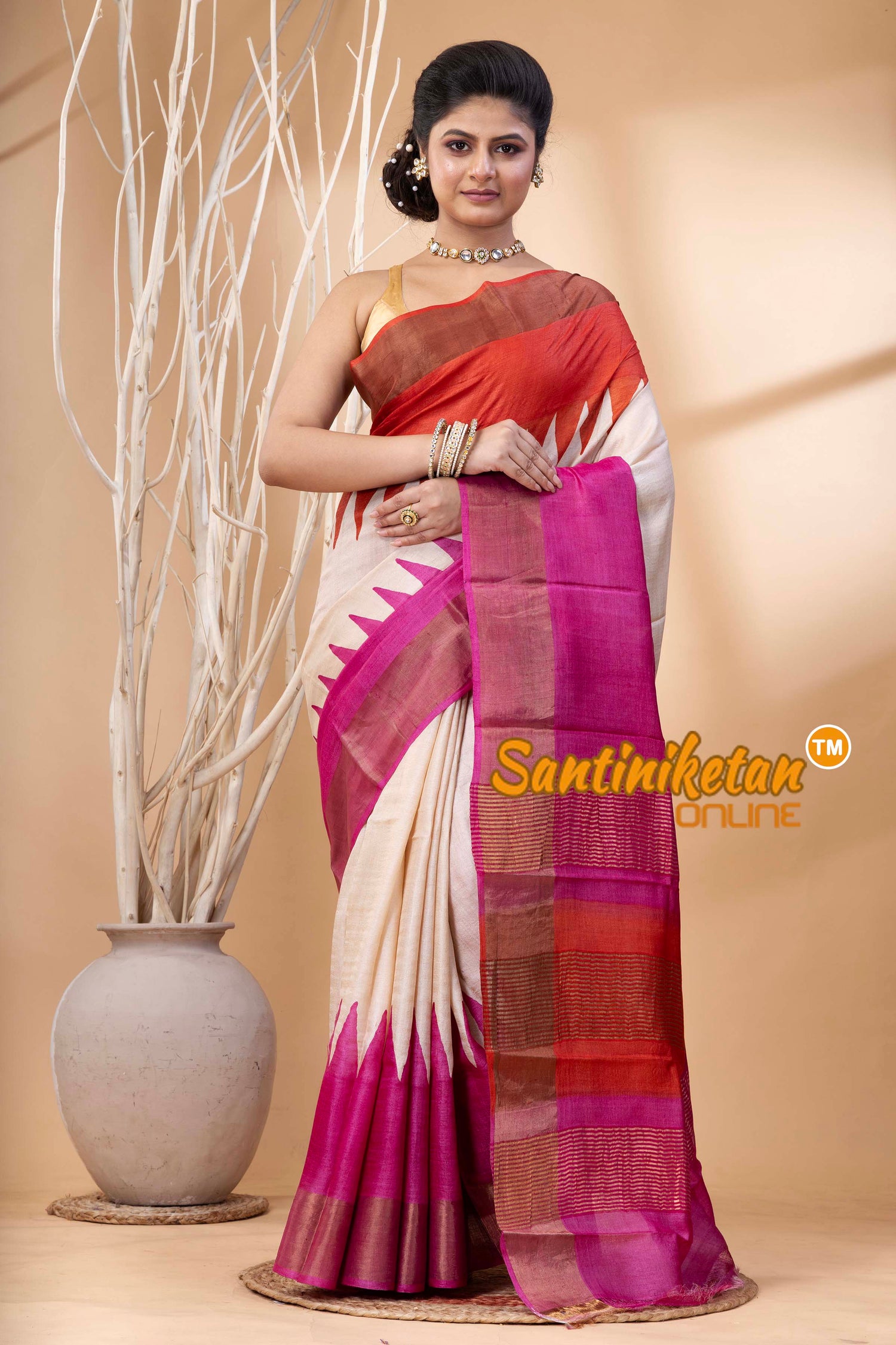 Pure Zari Tussar Hand Block Painted Saree SN202524471