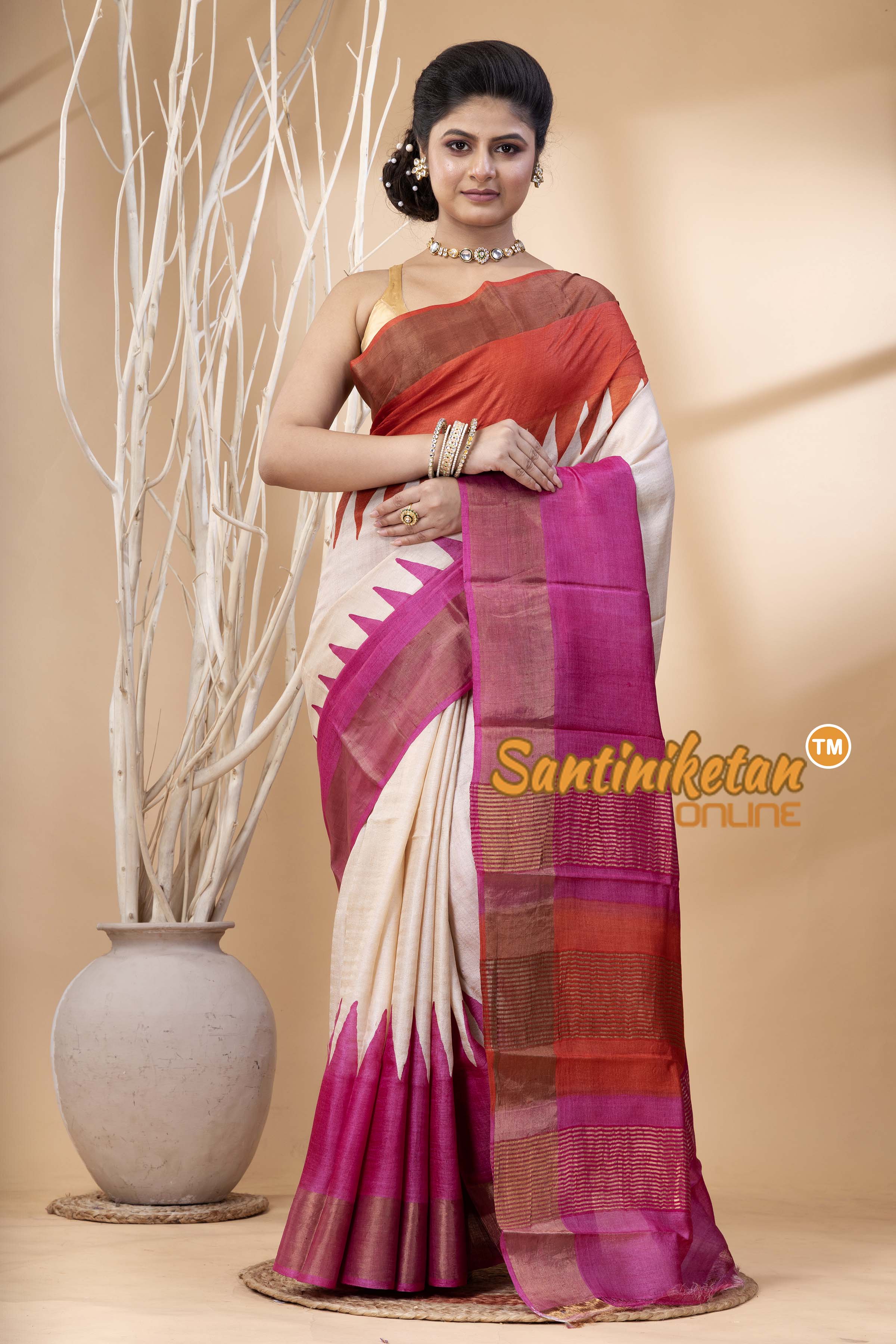 Pure Zari Tussar Hand Block Painted Saree SN202524471