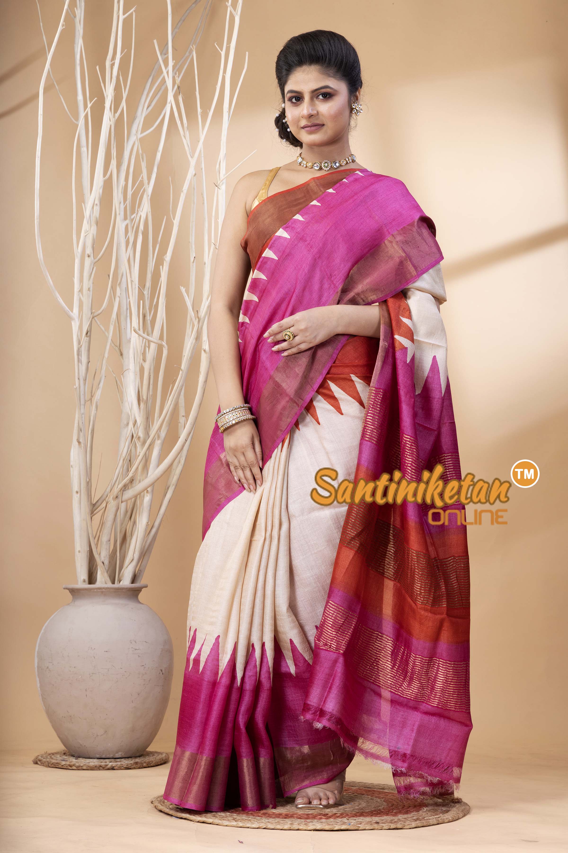 Pure Zari Tussar Hand Block Painted Saree SN202524471