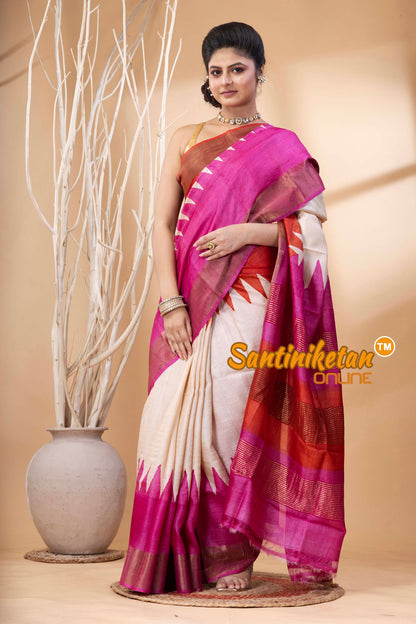 Pure Zari Tussar Hand Block Painted Saree SN202524471