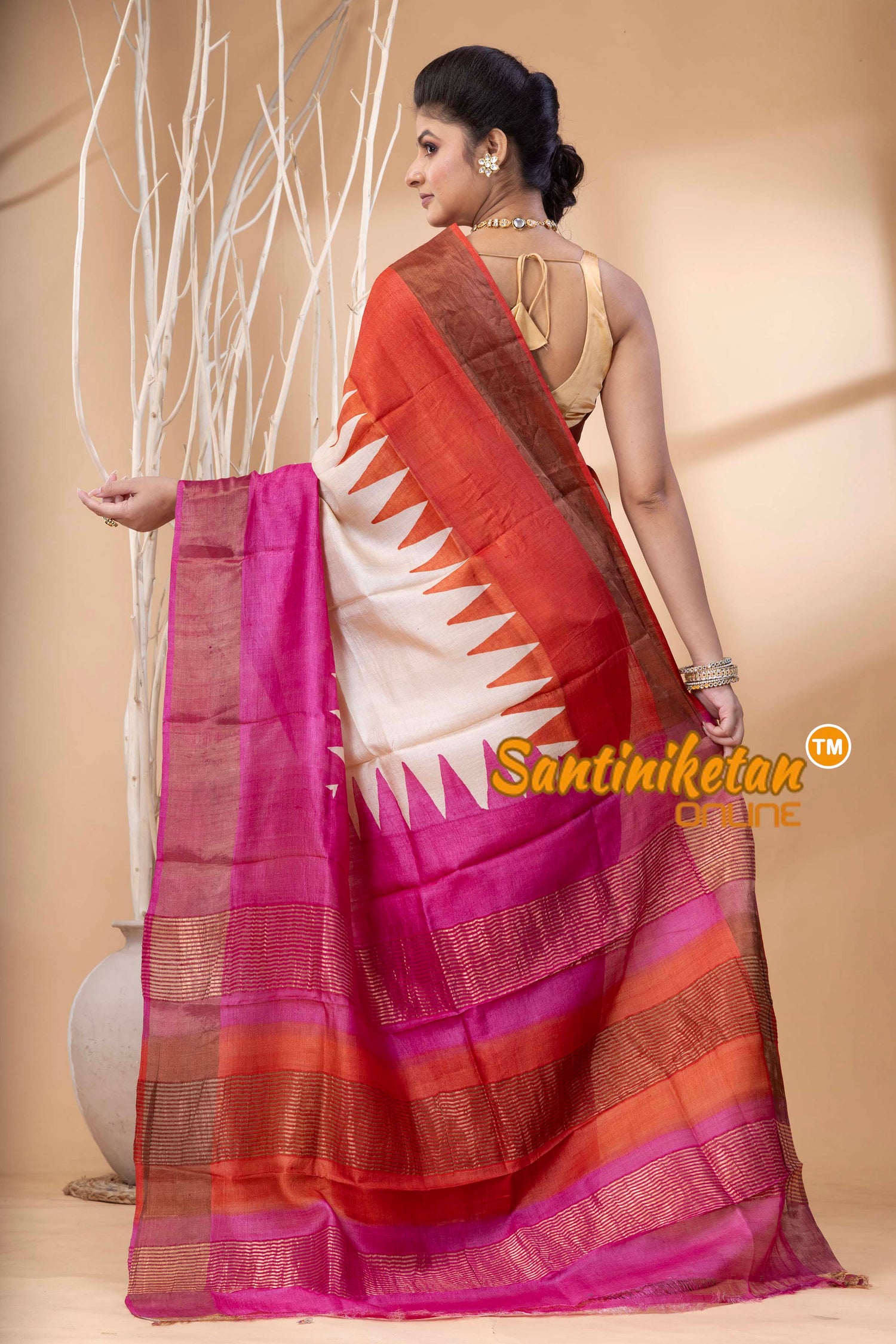Pure Zari Tussar Hand Block Painted Saree SN202524471