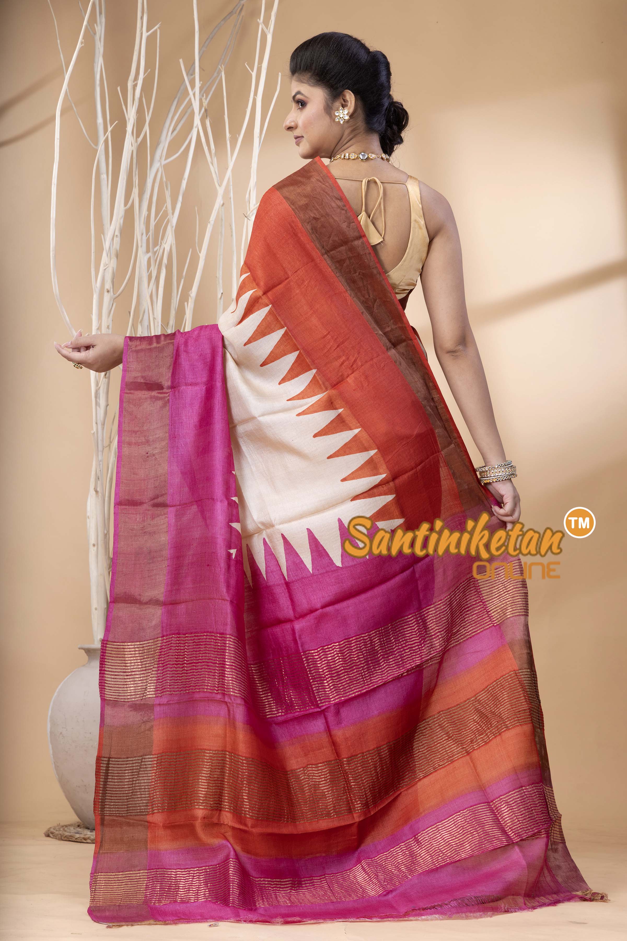 Pure Zari Tussar Hand Block Painted Saree SN202524471